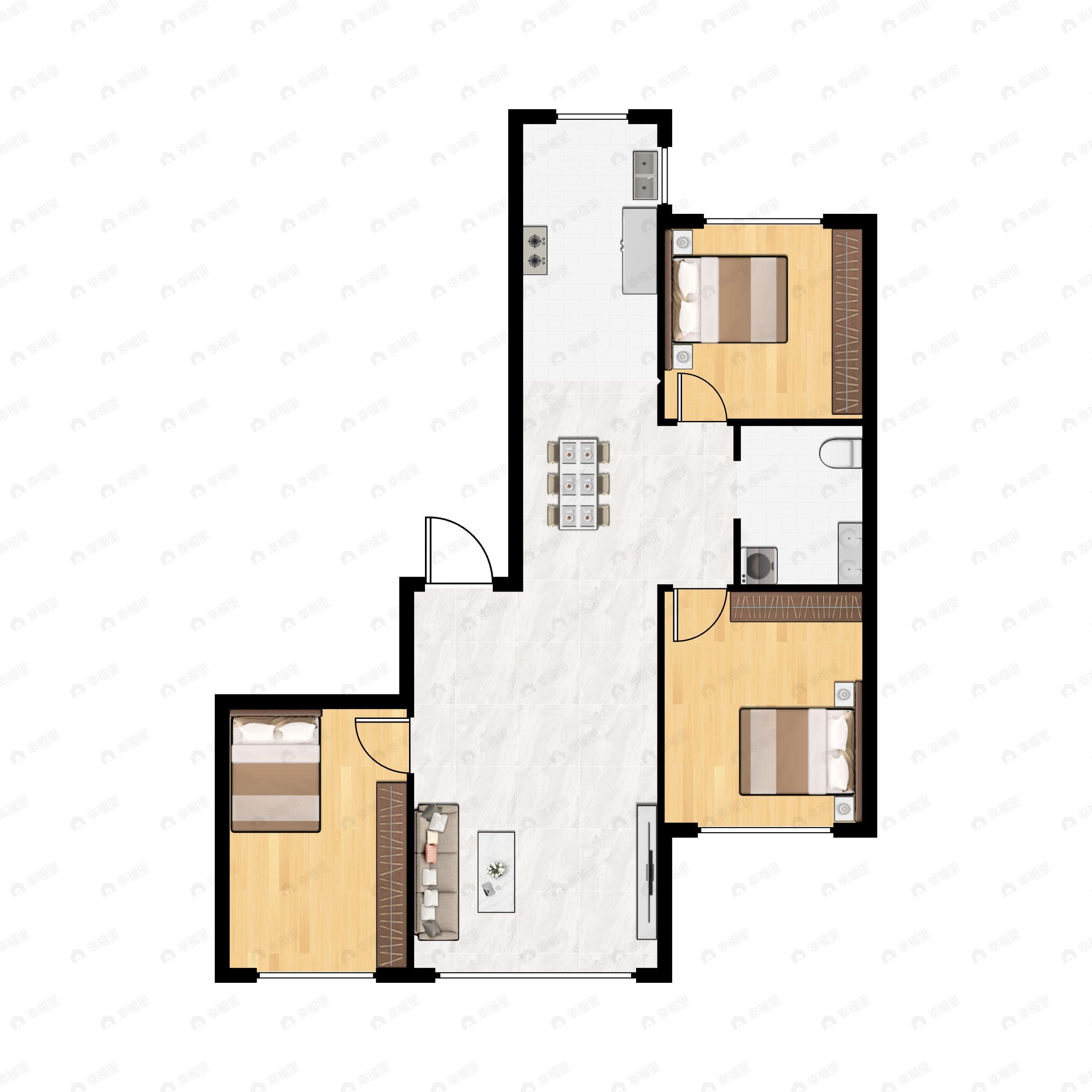 和平上河城3室2厅1卫户型图