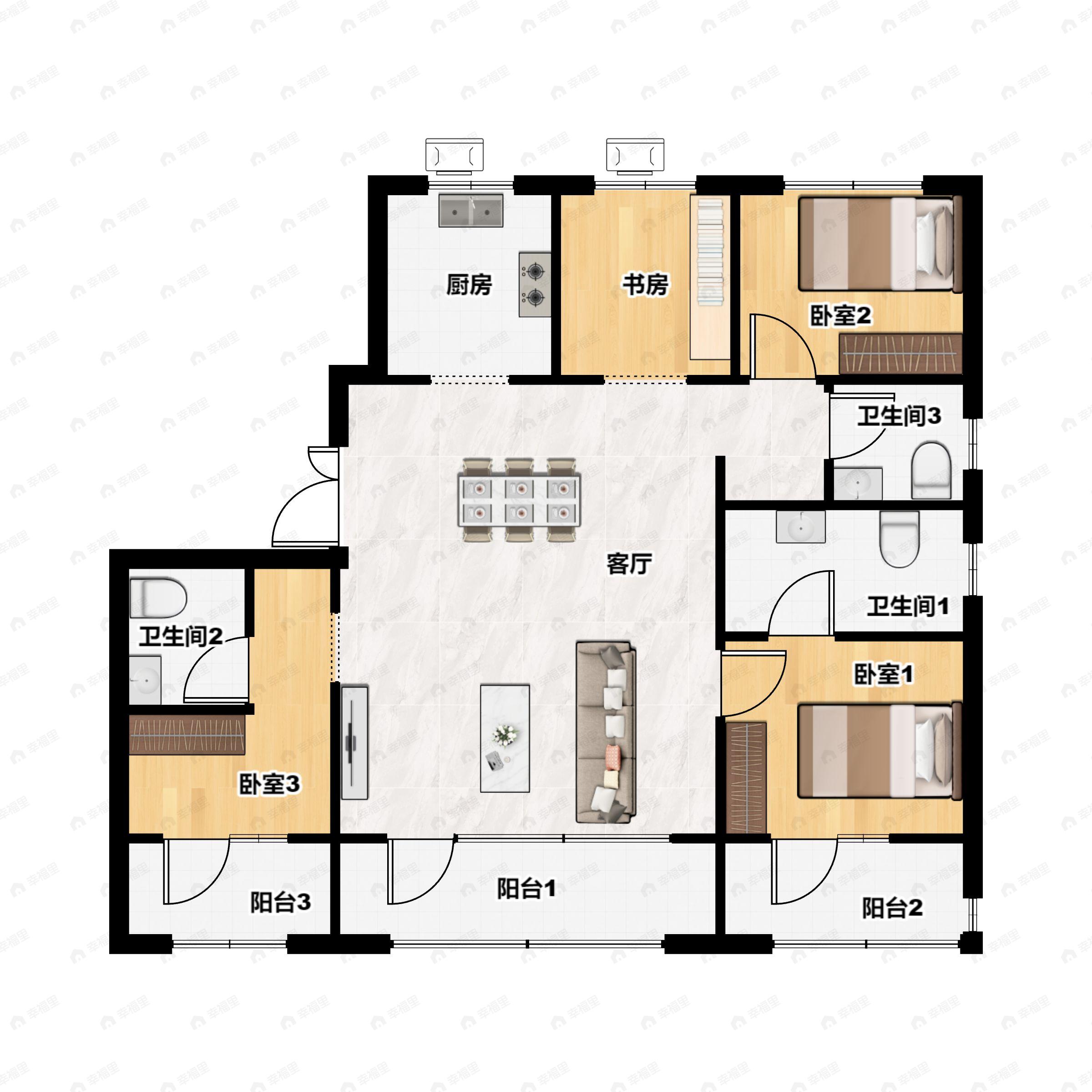 4室2厅3卫建面146平北|南户型图