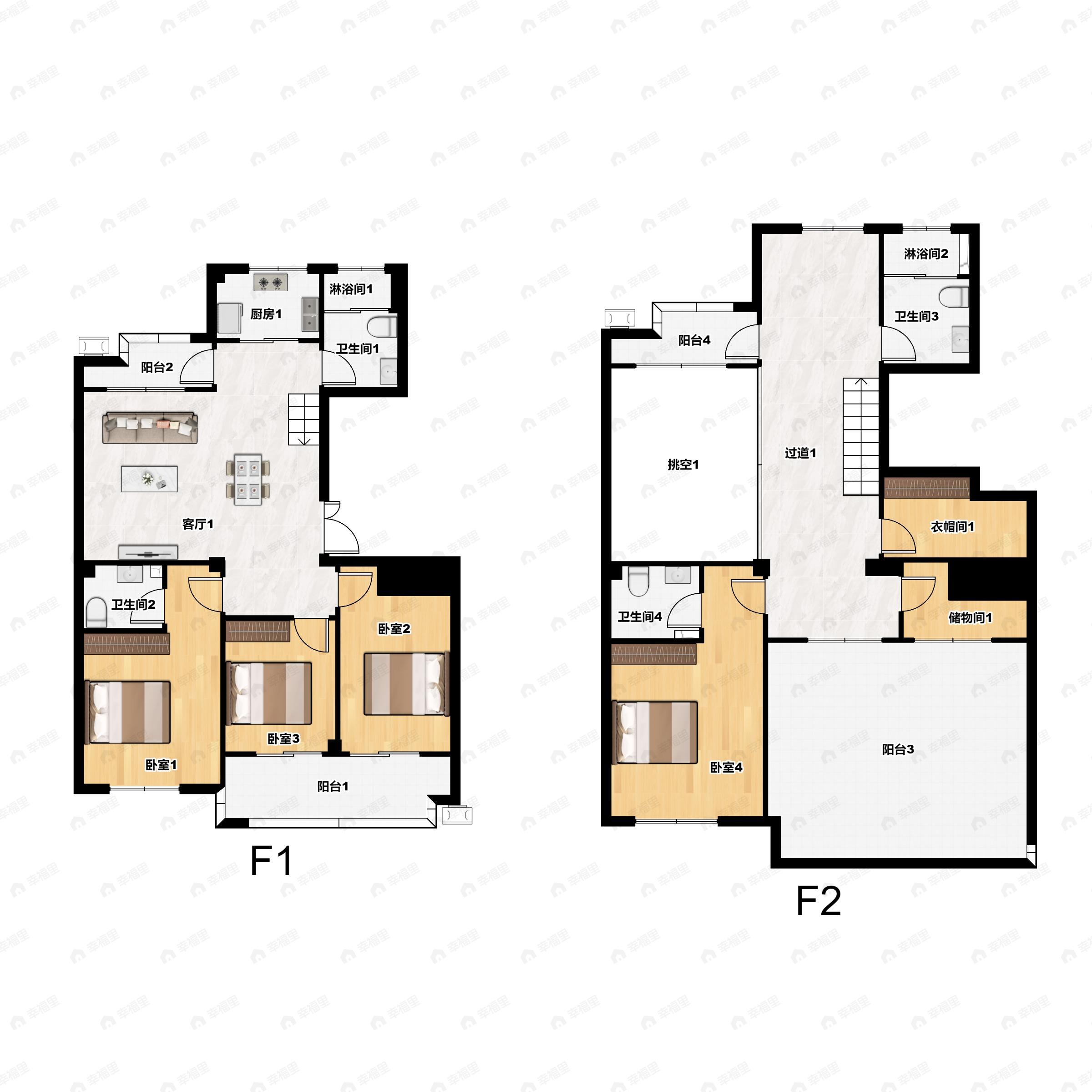 4室2厅4卫建面218平南户型图