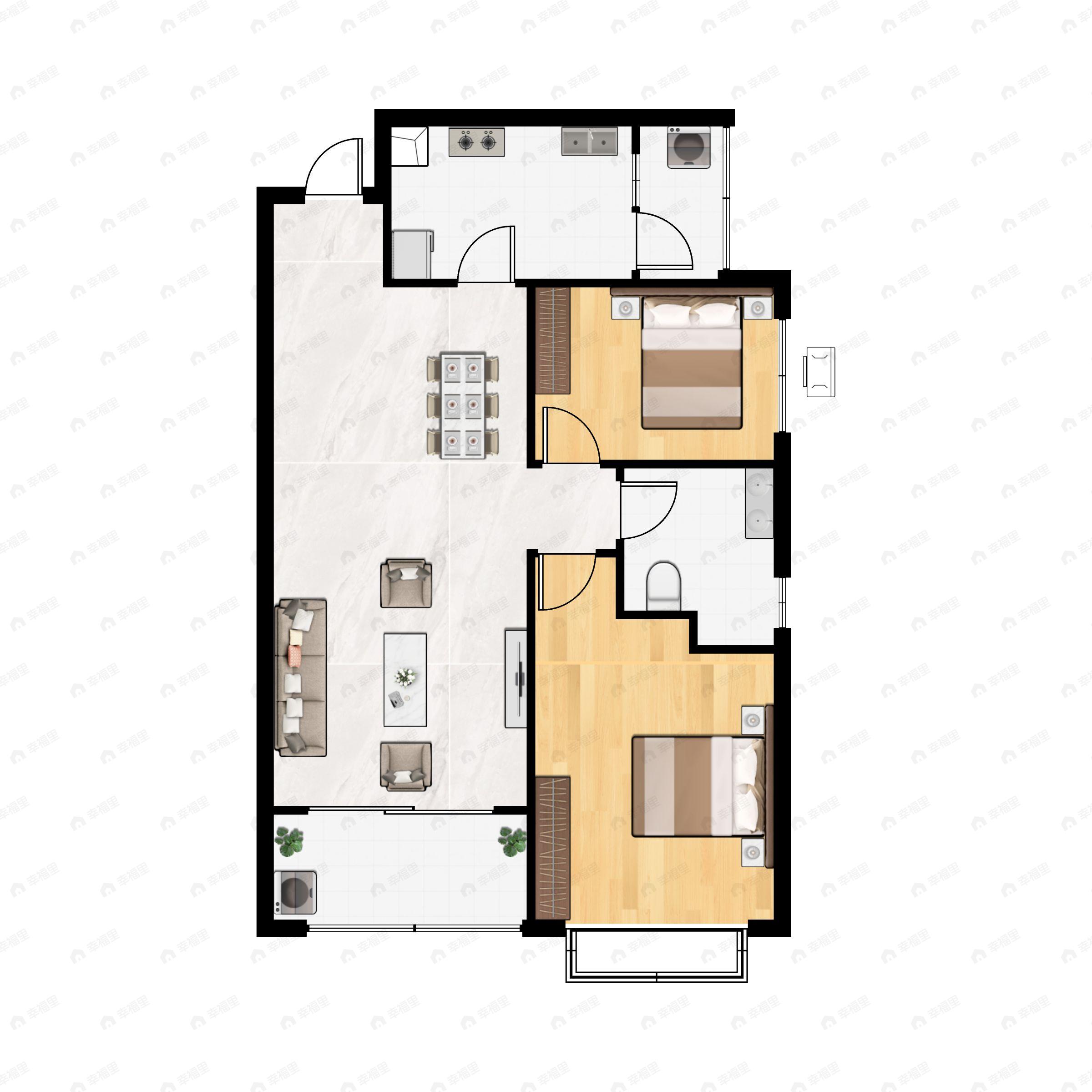 2室2厅1卫建面80平户型图