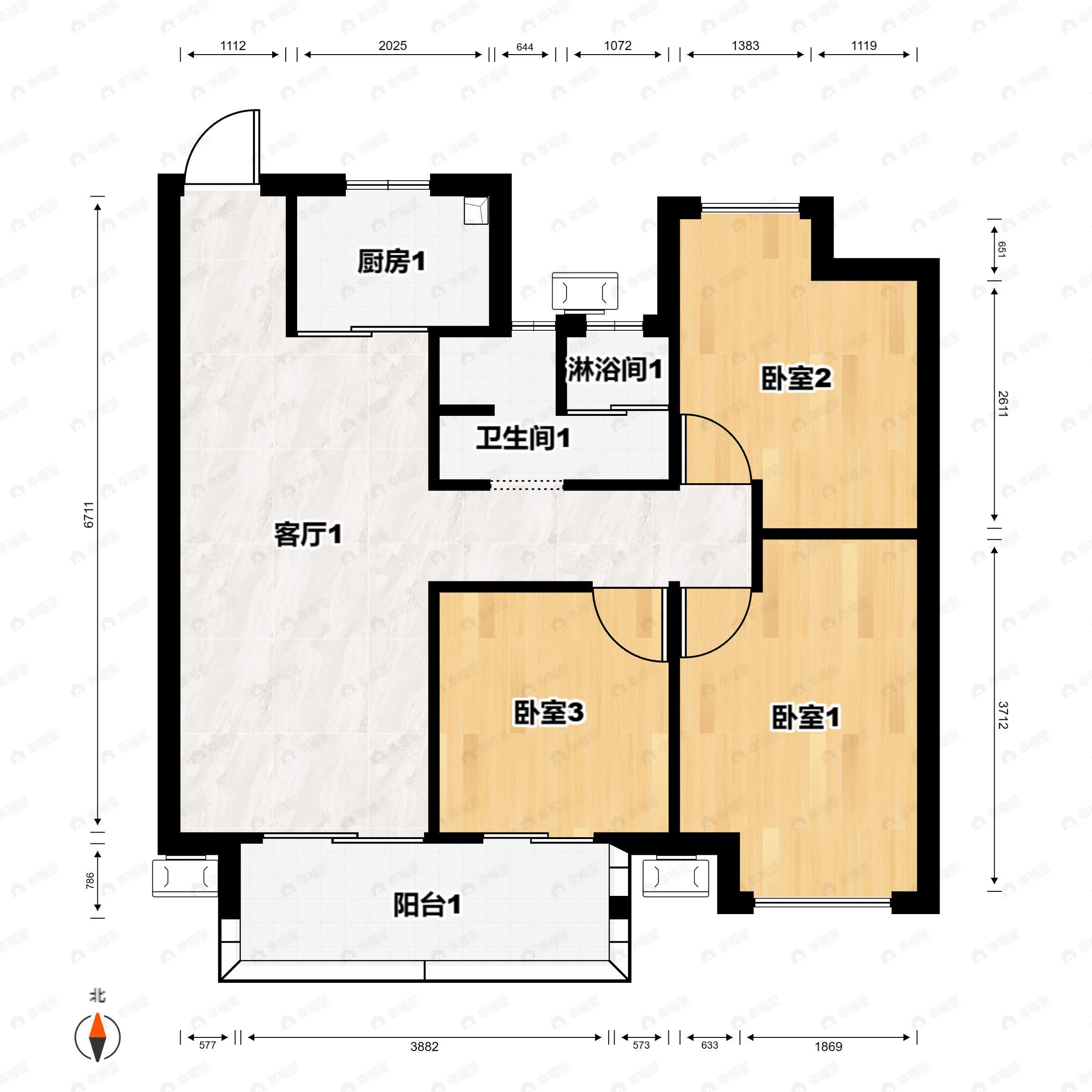 牡丹招商公园学府3室2厅1卫户型图