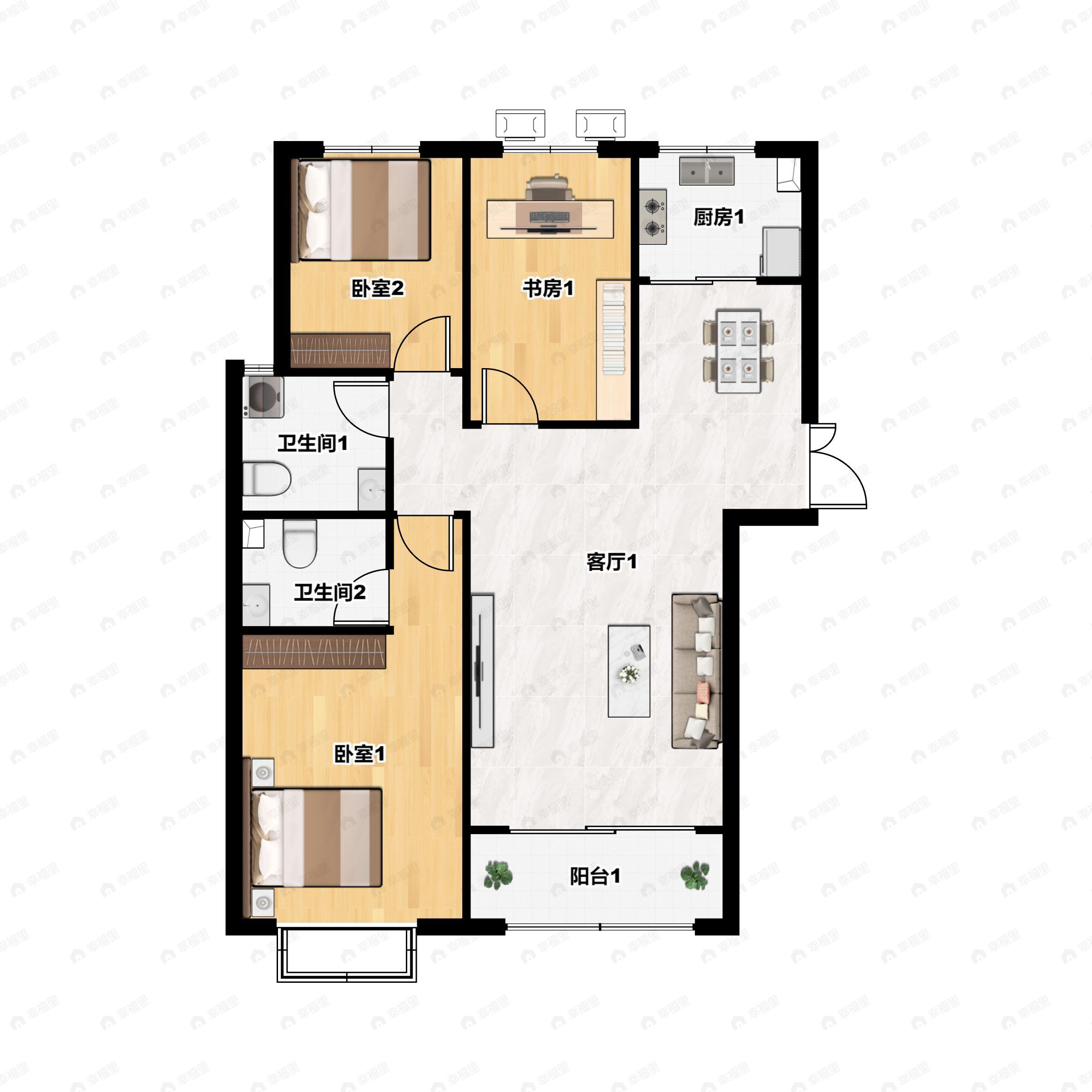 联信熙园3室2厅2卫户型图