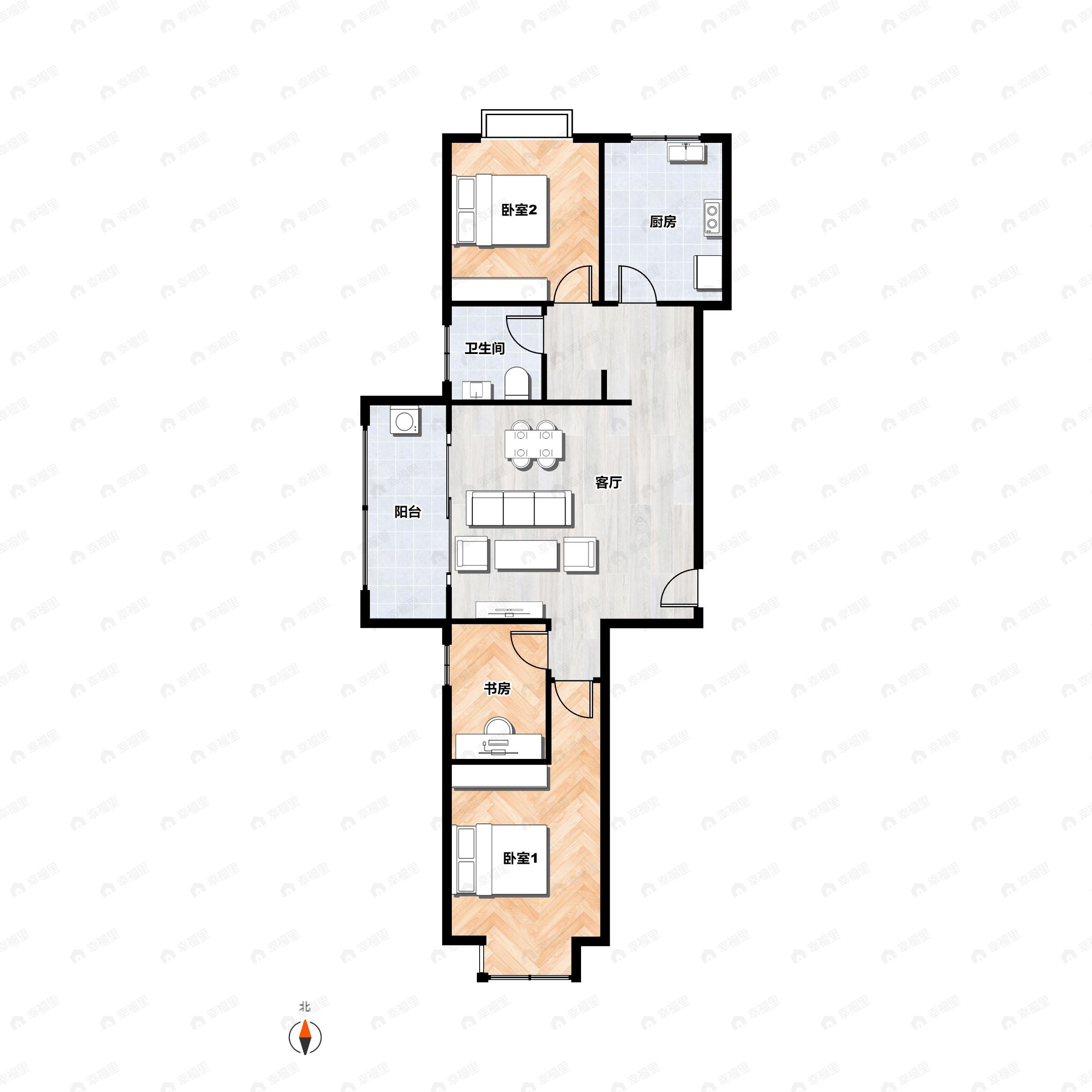 3室2厅1卫建面86平南户型图