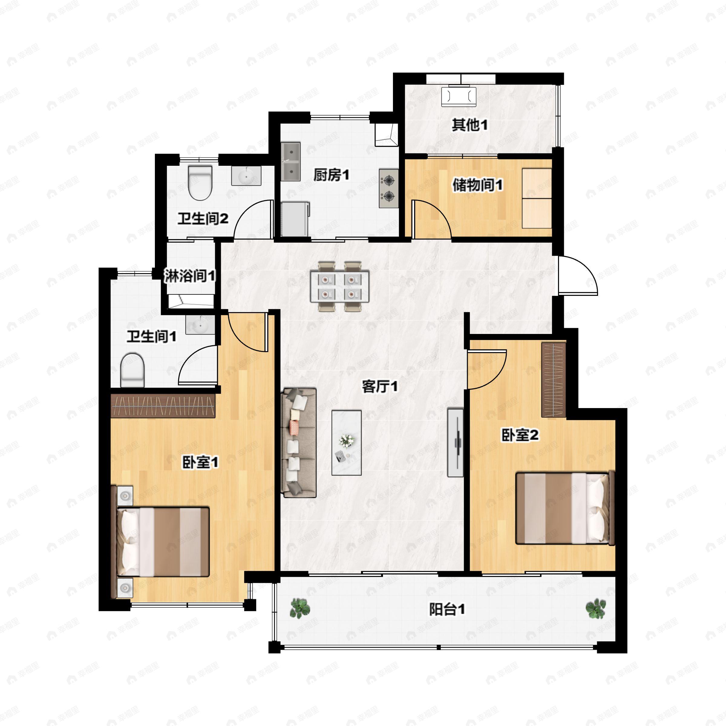 3室2厅2卫建面111平南户型图