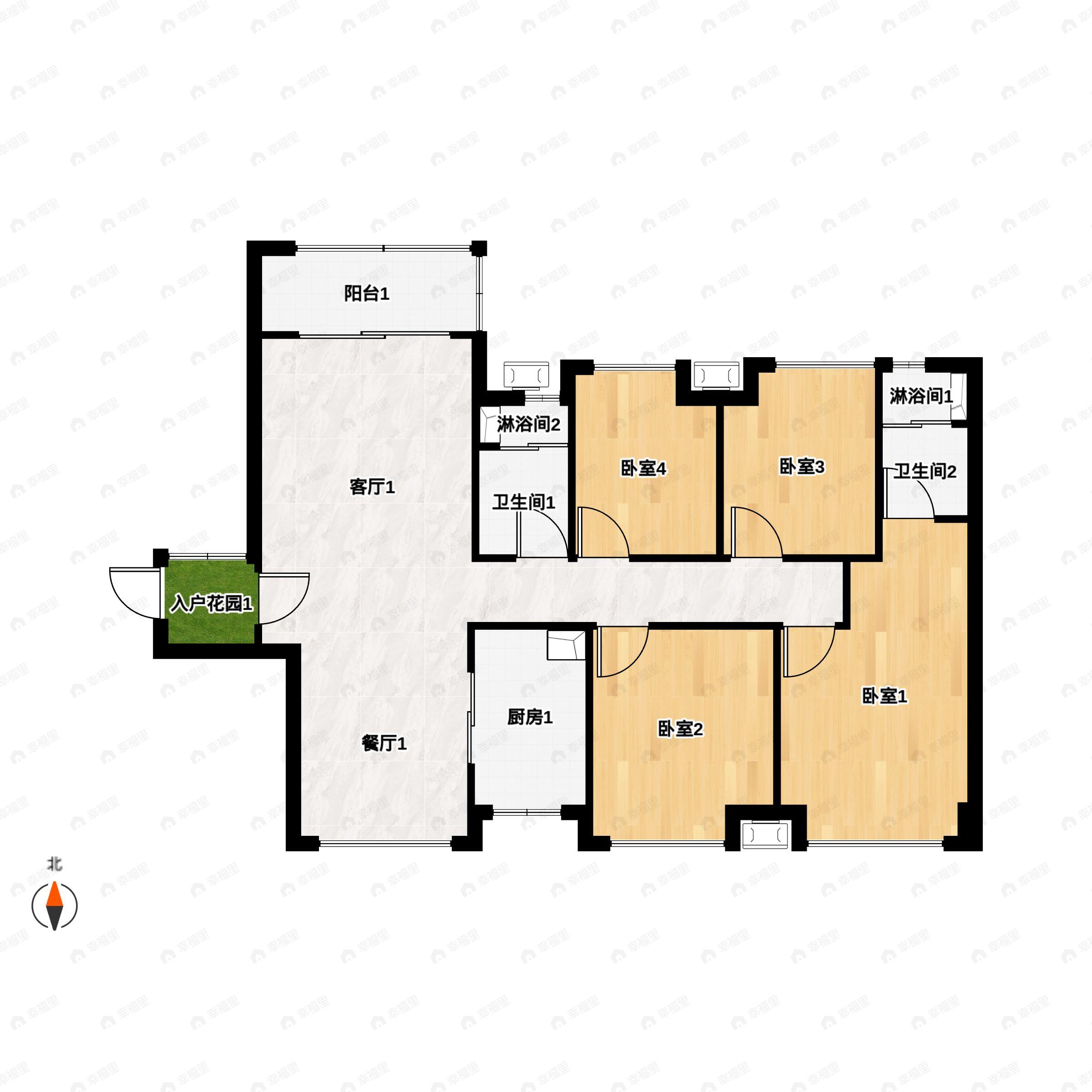 4室2厅2卫建面128平户型图