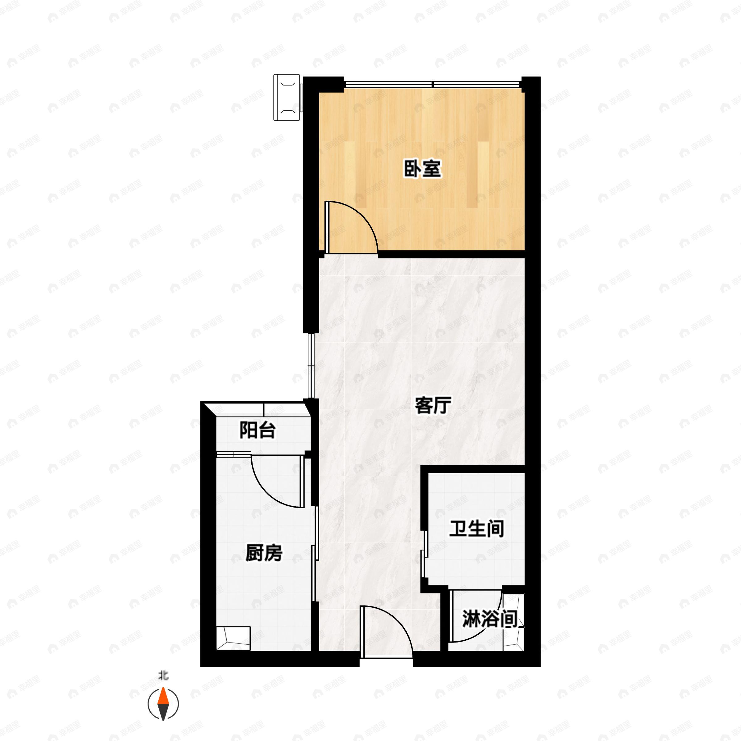 1室1厅1卫建面60平户型图