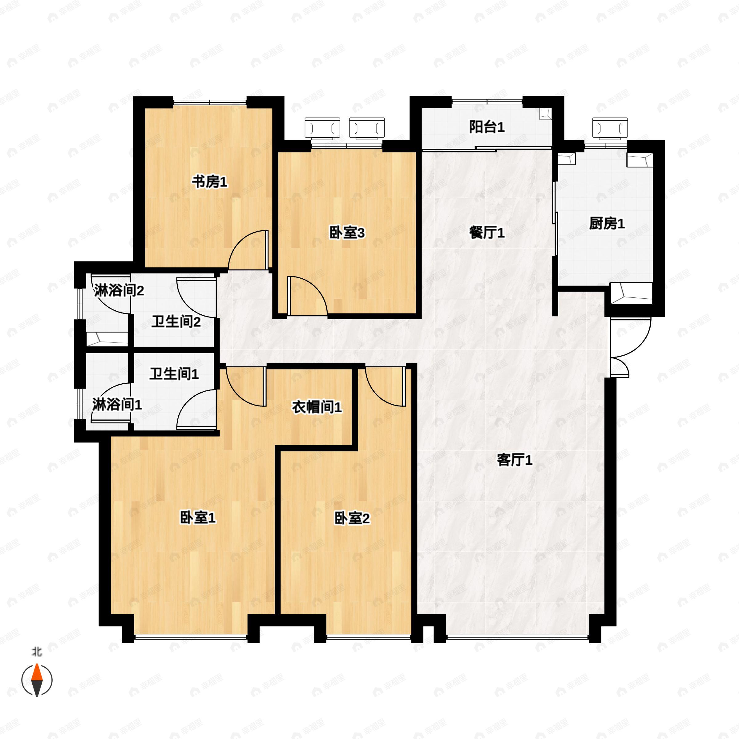 4室2厅2卫建面142平南户型图