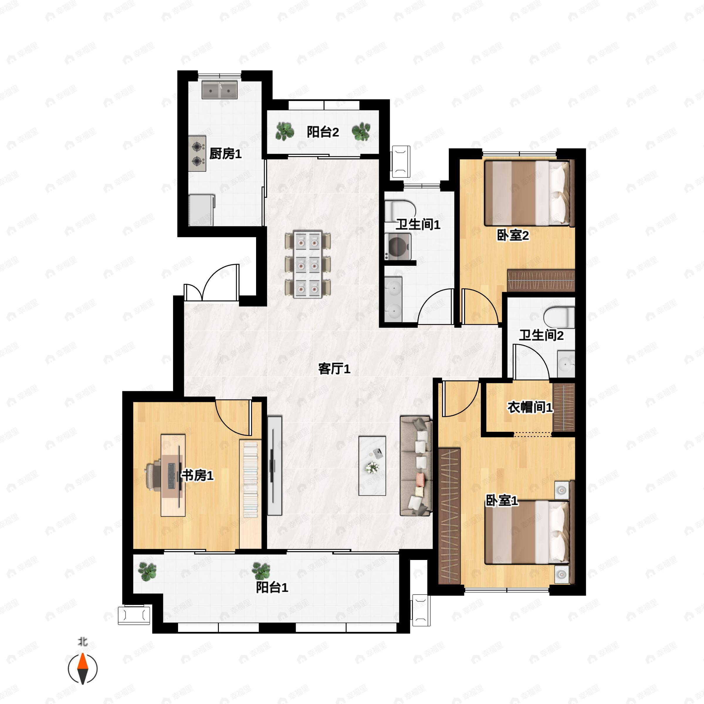 3室2厅2卫建面131平户型图