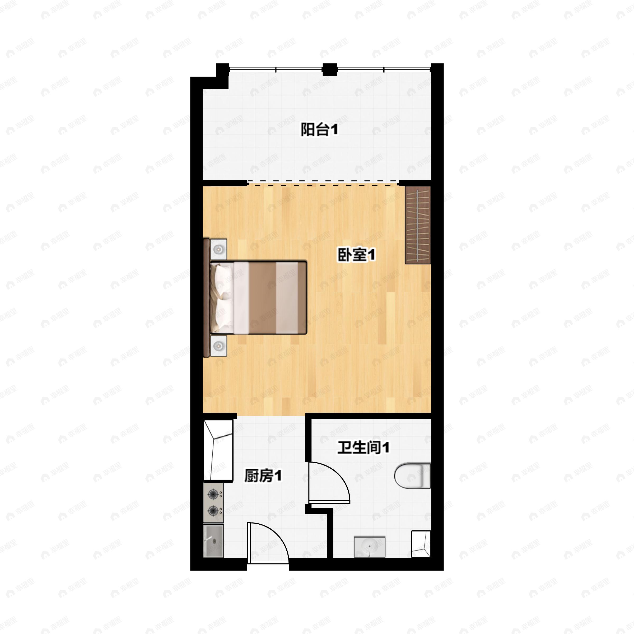 1室1厅1卫建面42m²南户型图