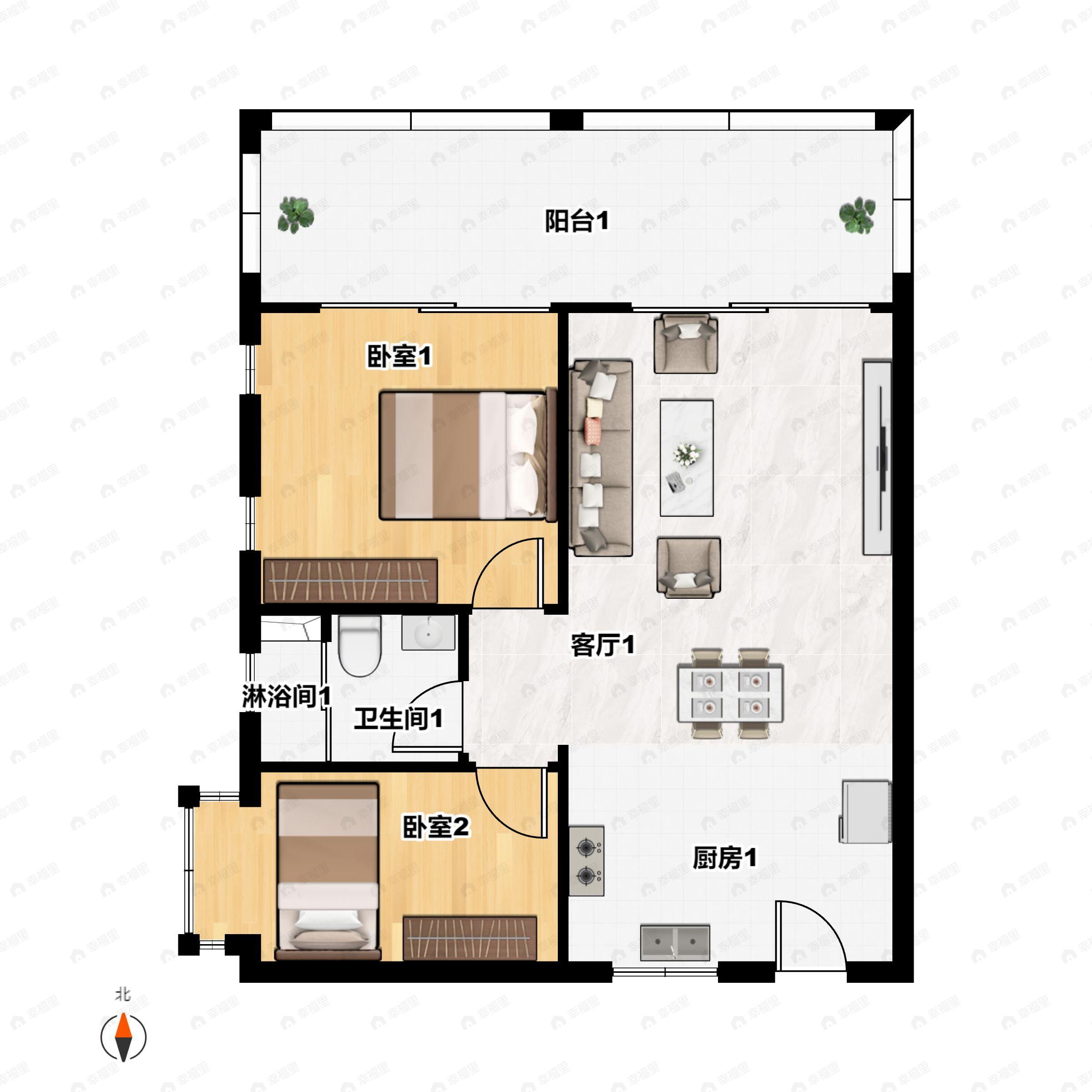 鹤鸣青云墅2室2厅1卫户型图