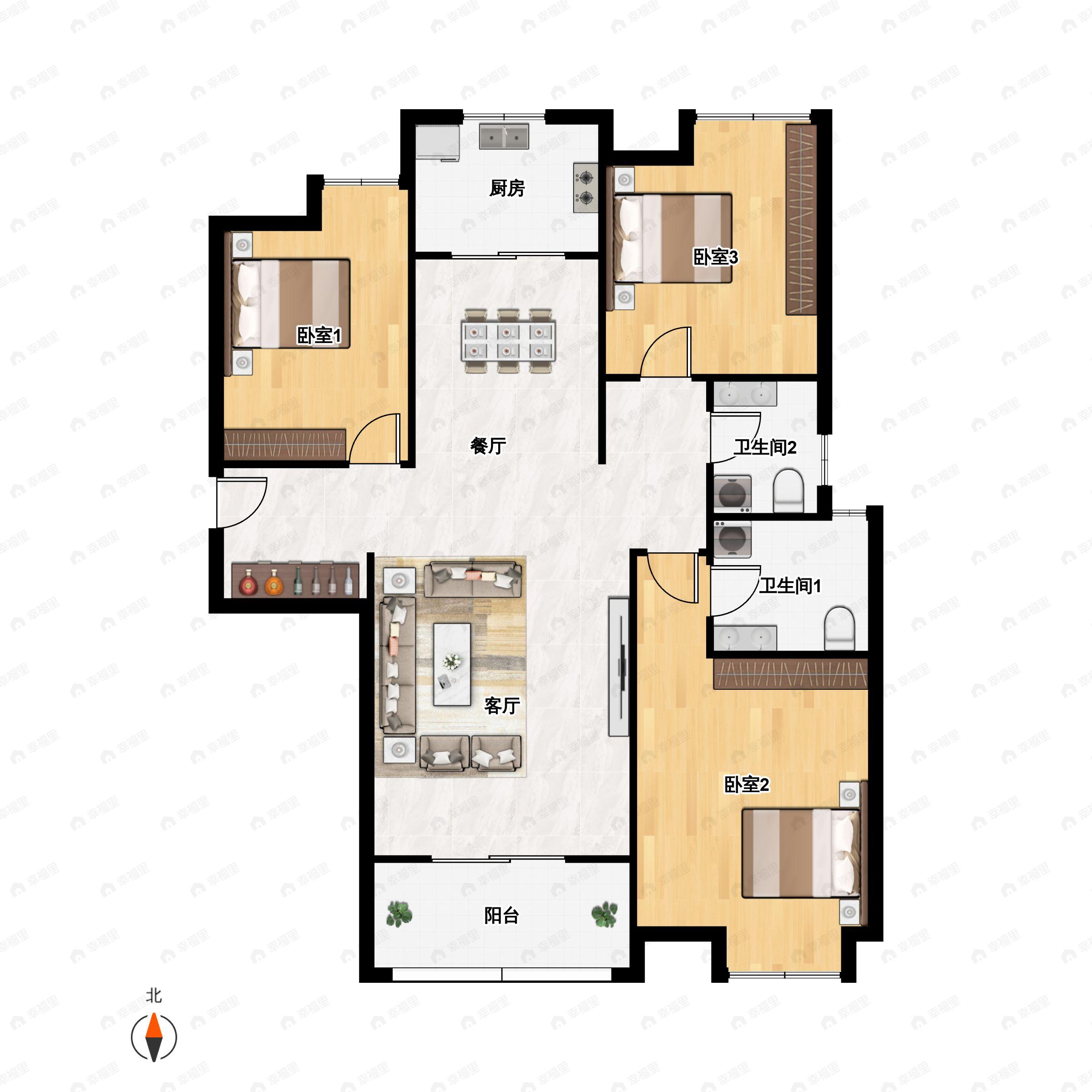 3室2厅2卫建面115平户型图