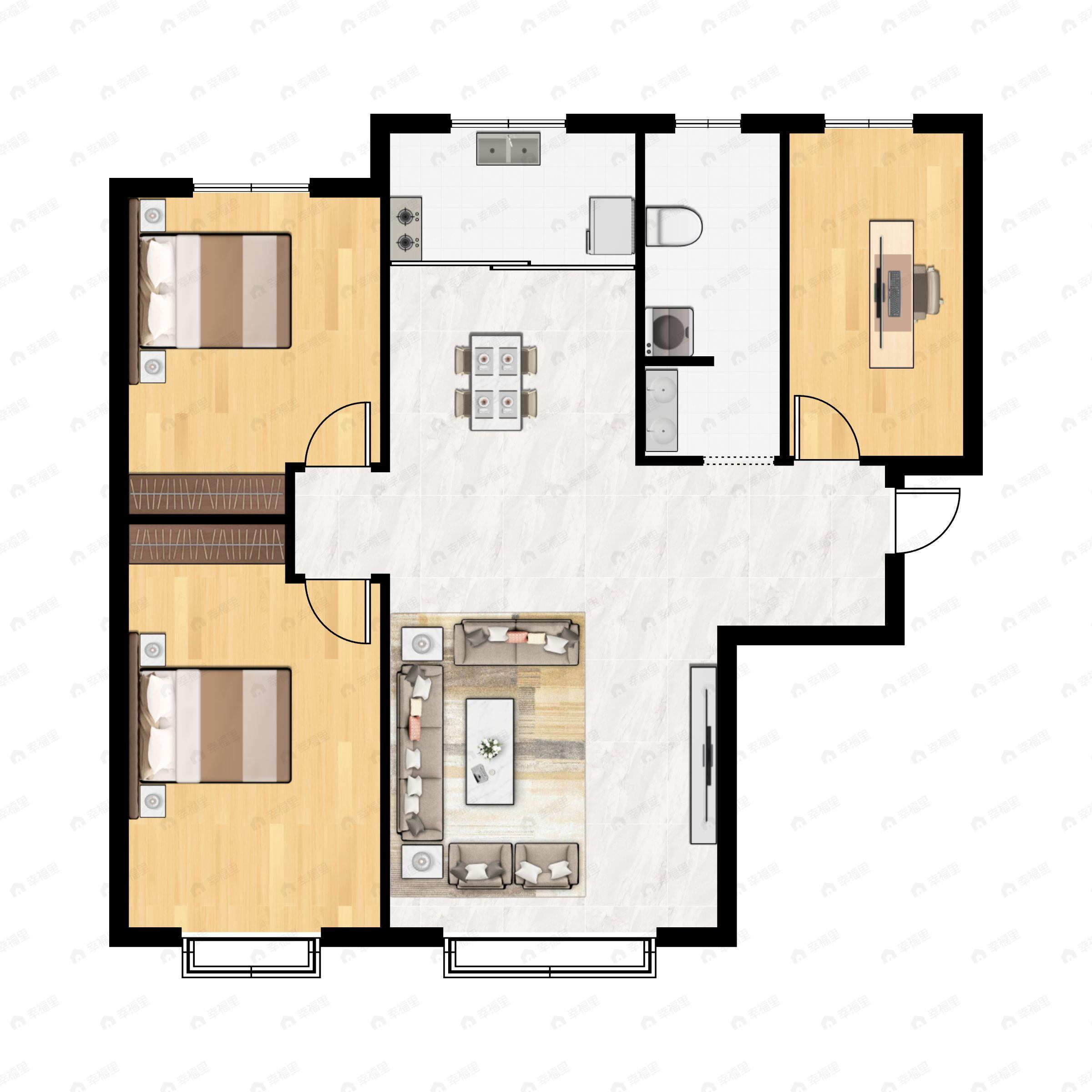3室2厅1卫建面114平户型图