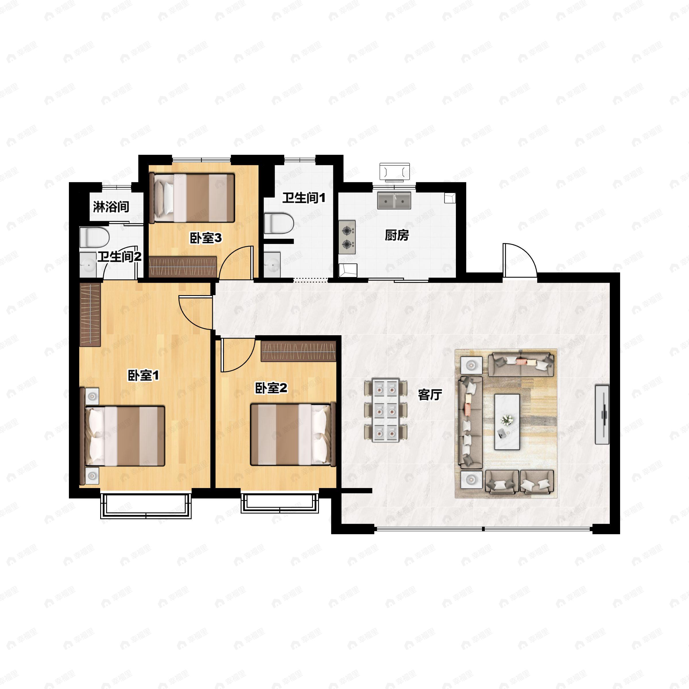 3室2厅2卫建面140平户型图