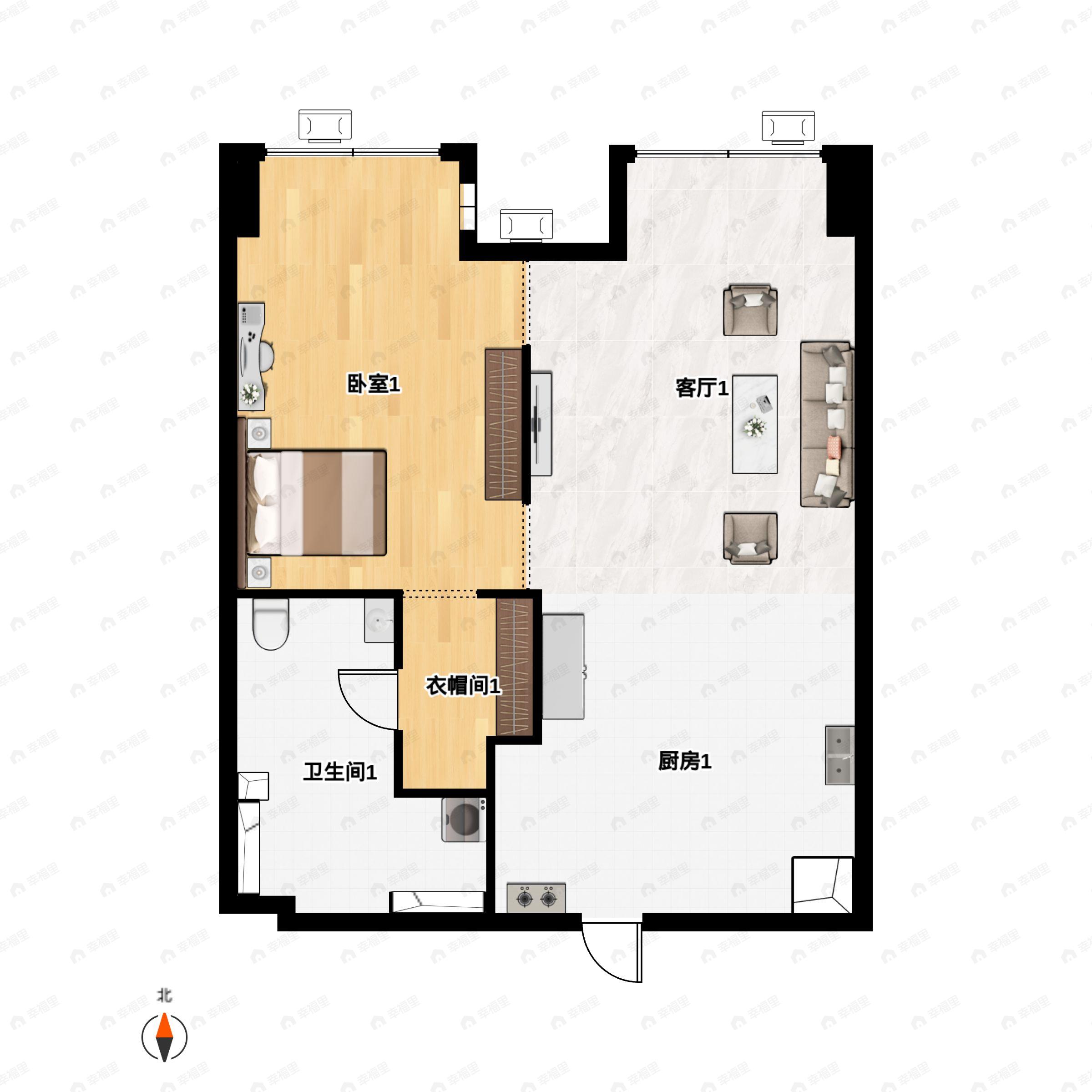 1室1厅1卫建面79m²北户型图