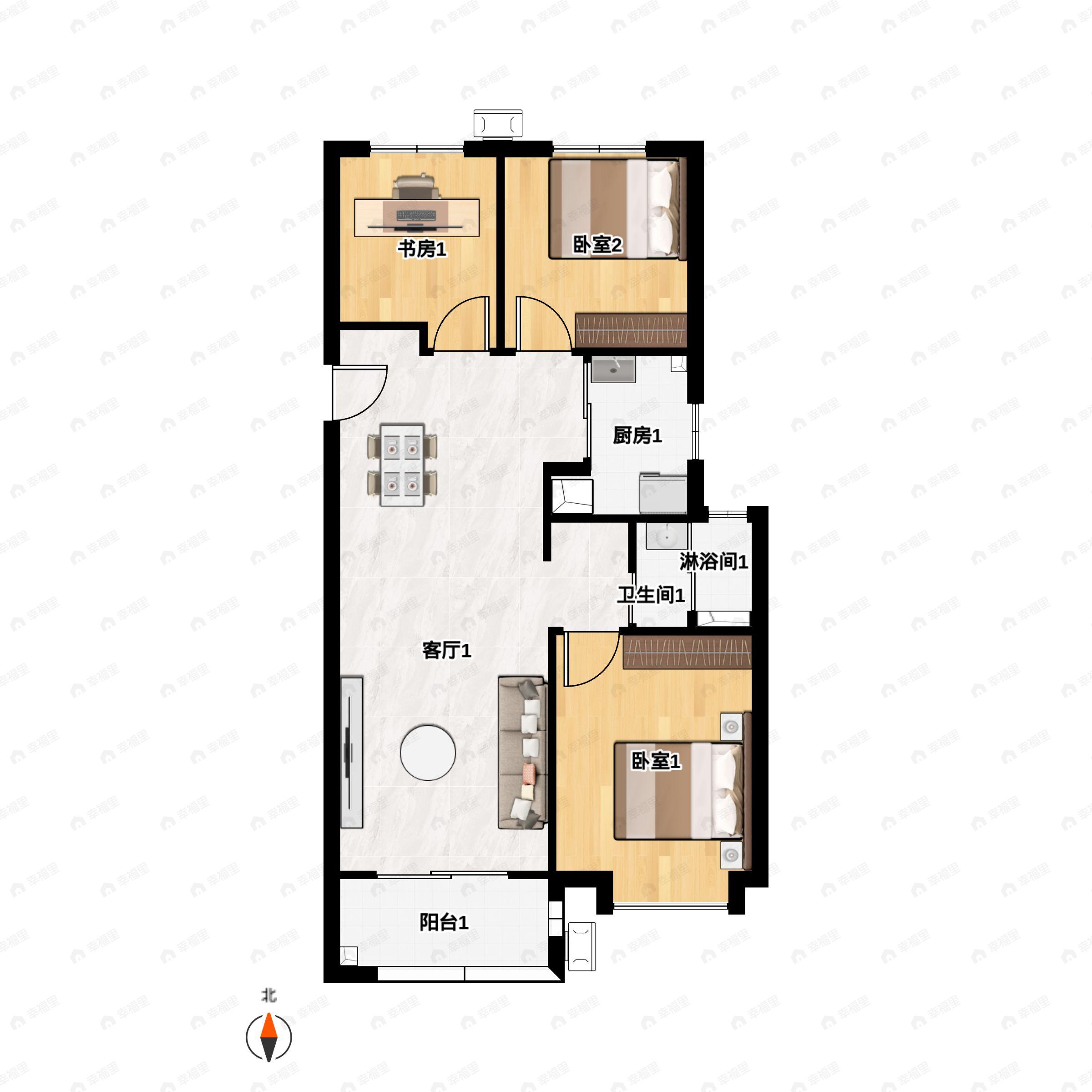 西安金辉城3室2厅1卫户型图