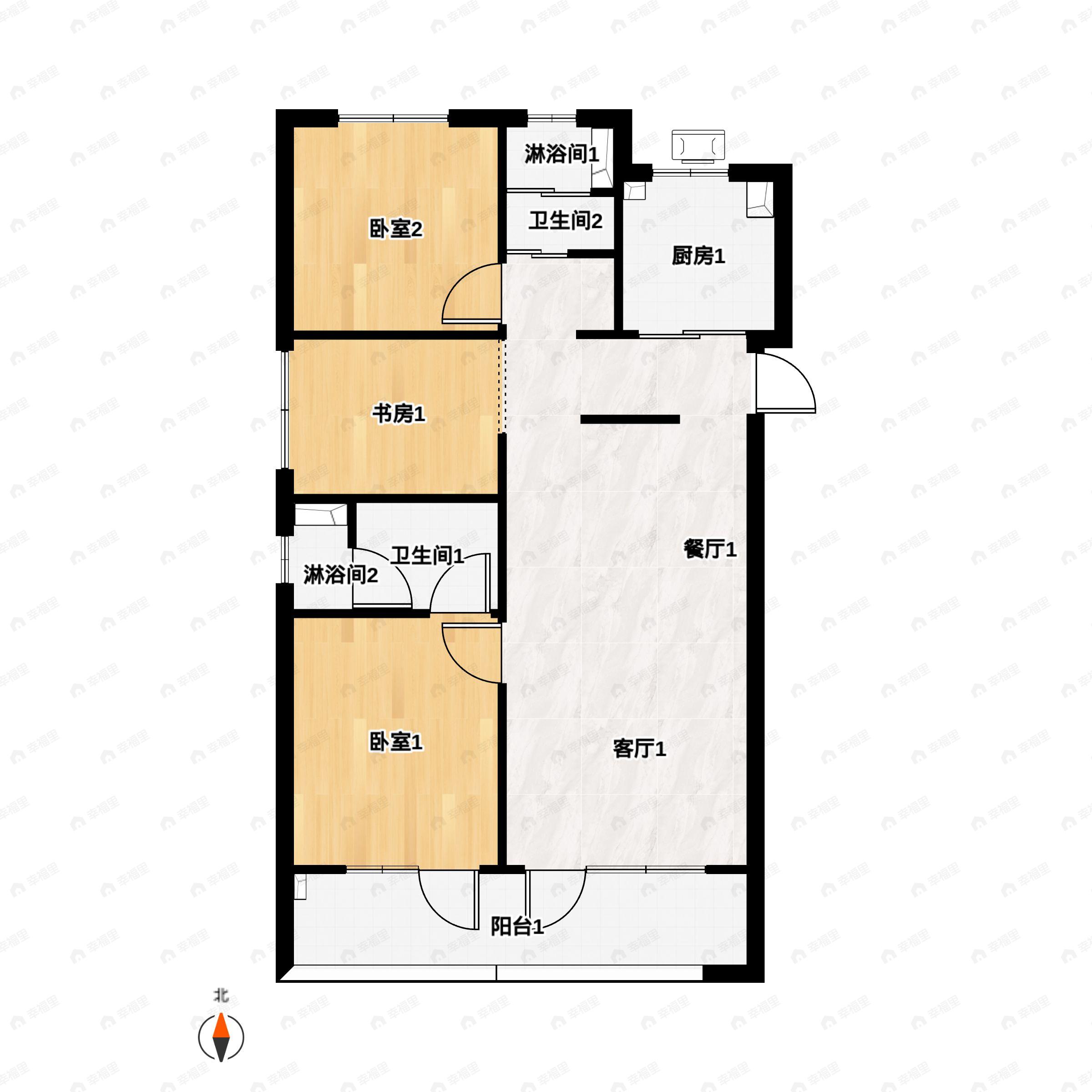 3室2厅2卫建面126平户型图