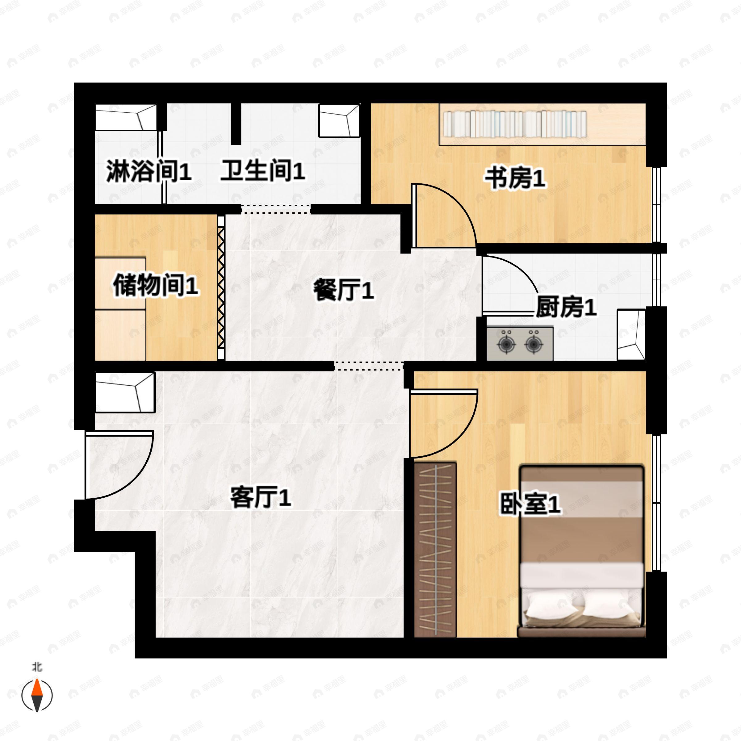 1室1厅1卫建面78m²西|东户型图