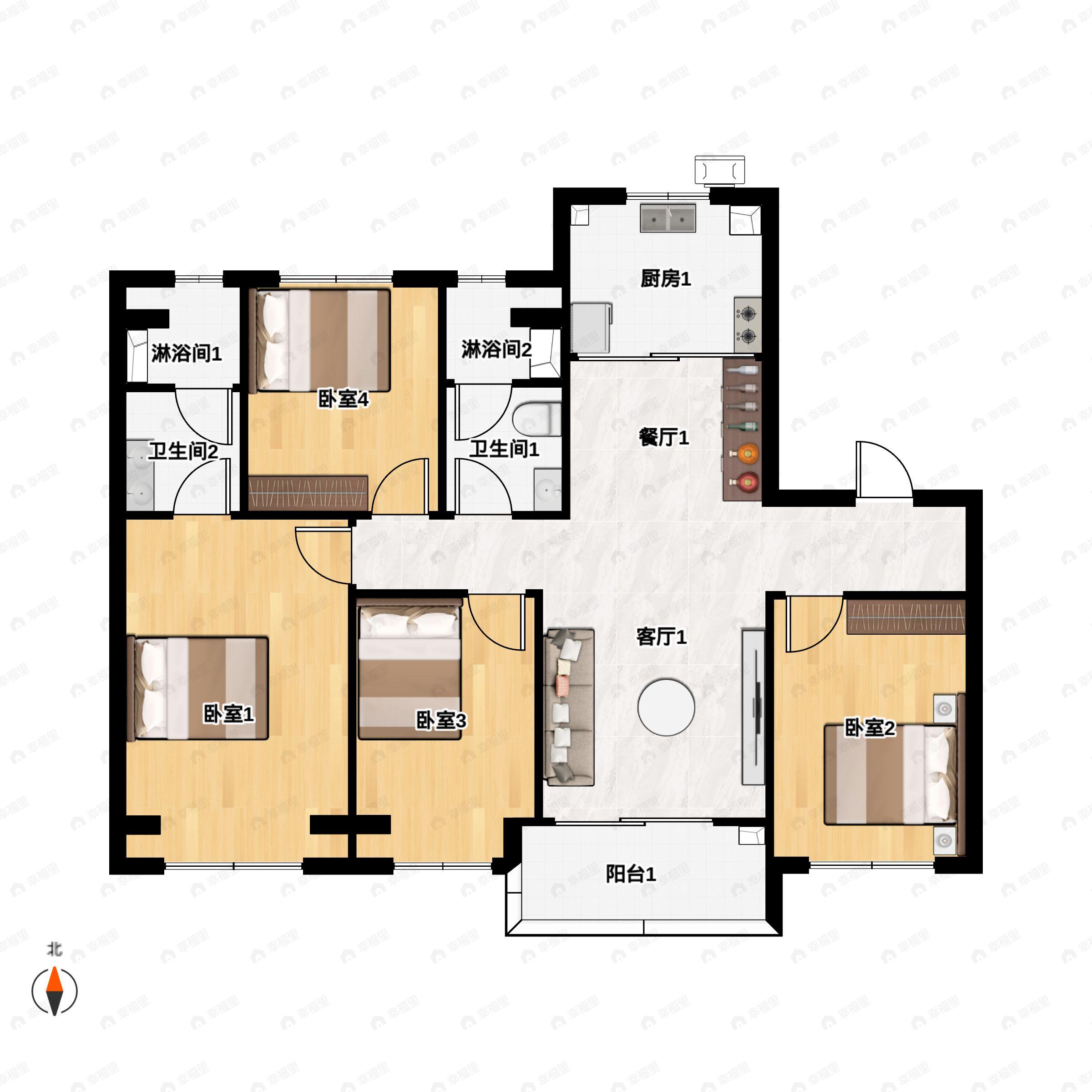 4室2厅2卫建面115平户型图