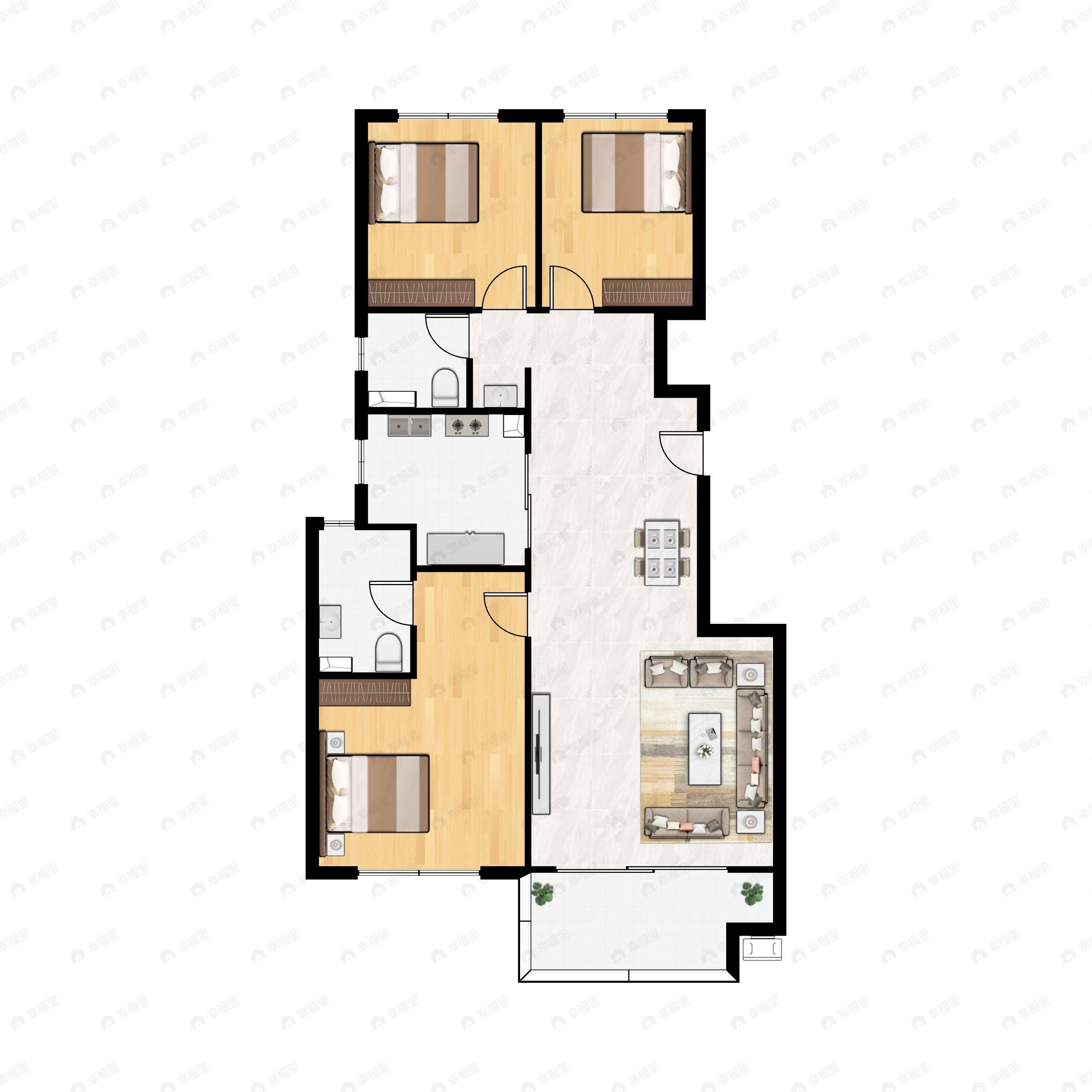 3室2厅2卫建面101平户型图