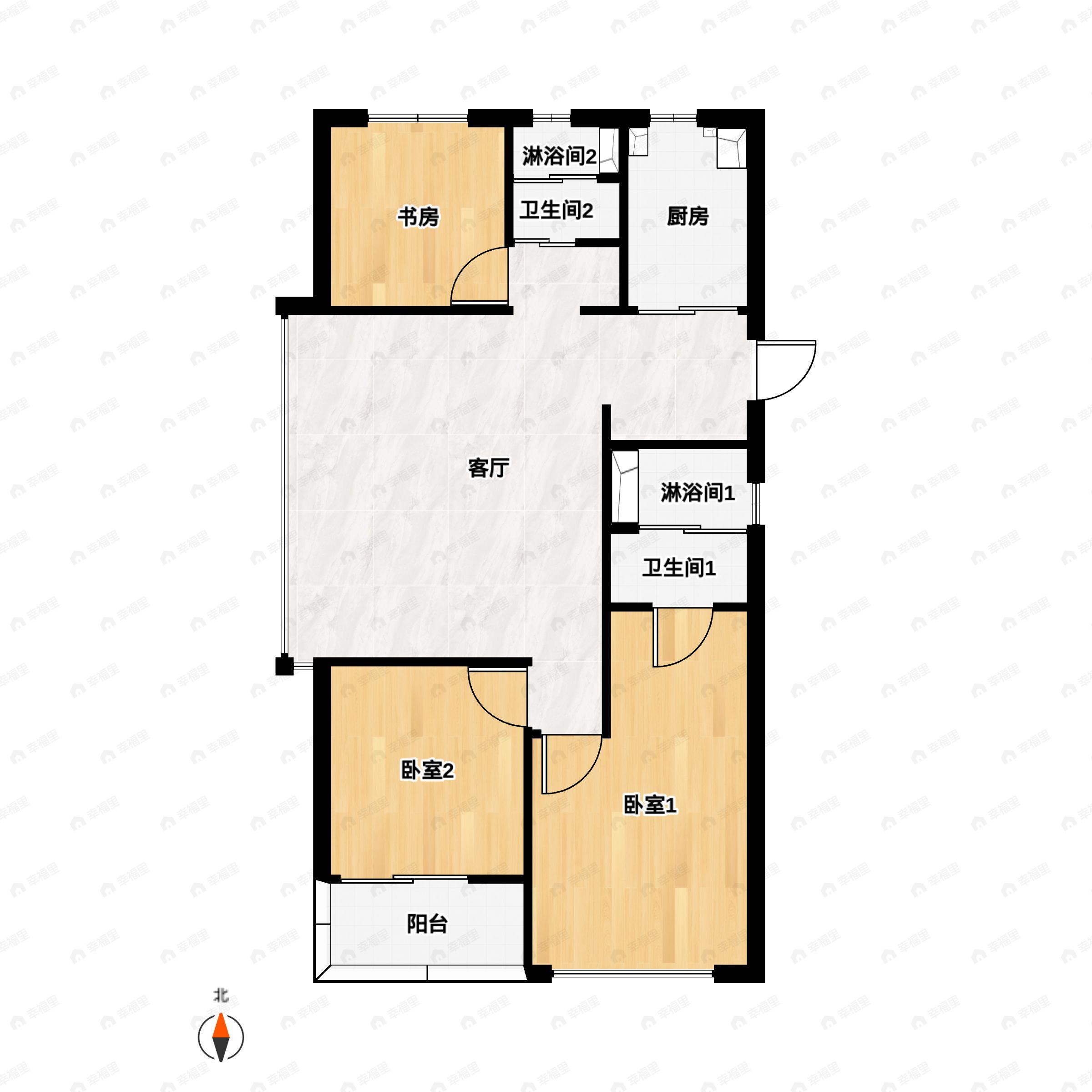 3室2厅2卫建面105m²南户型图