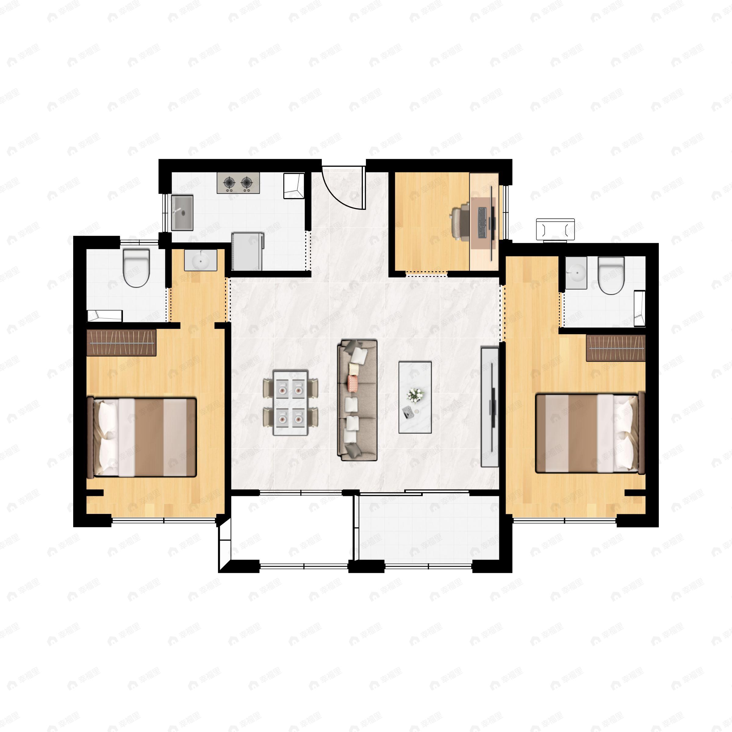 3室2厅2卫建面107平户型图