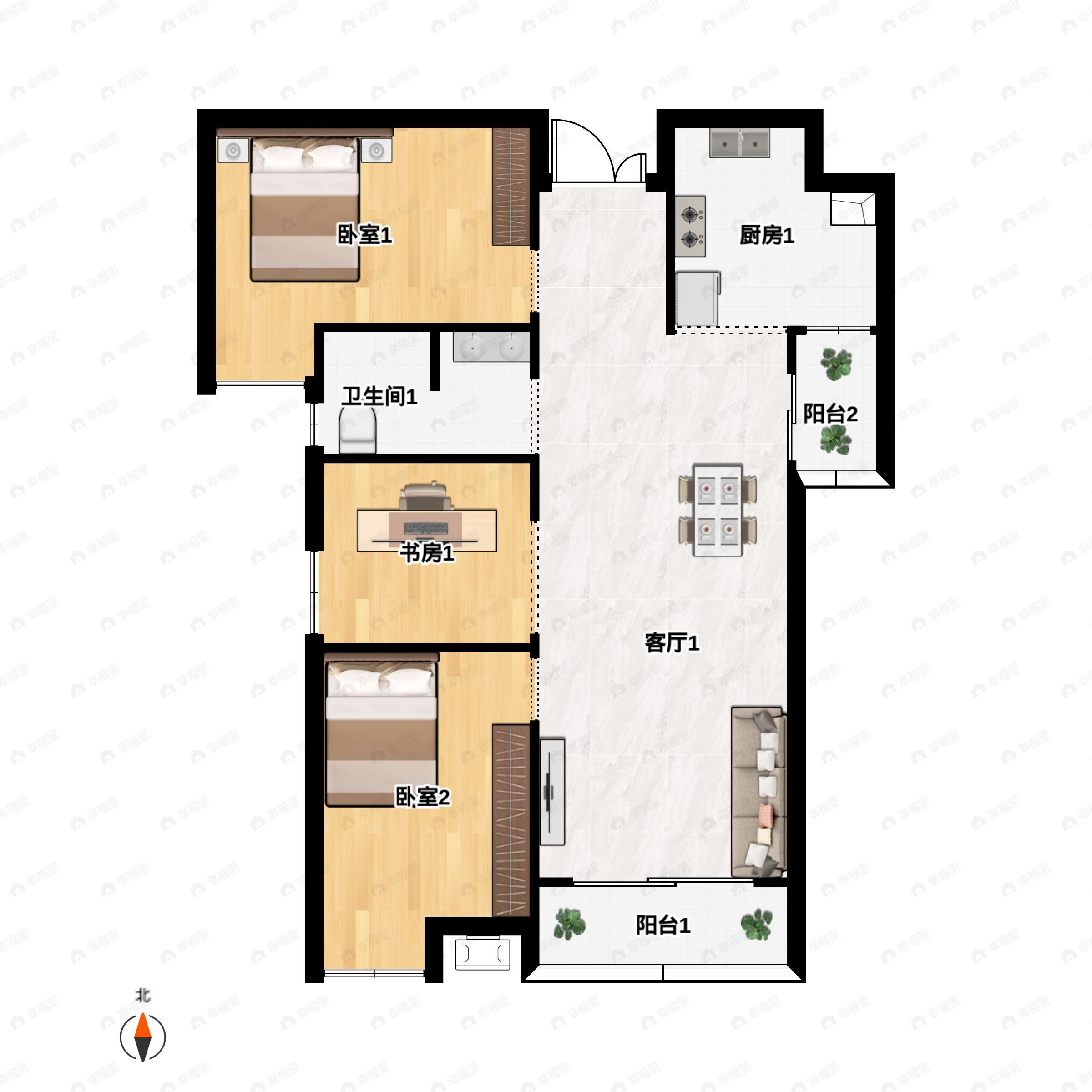 建业中弘城3室2厅1卫户型图