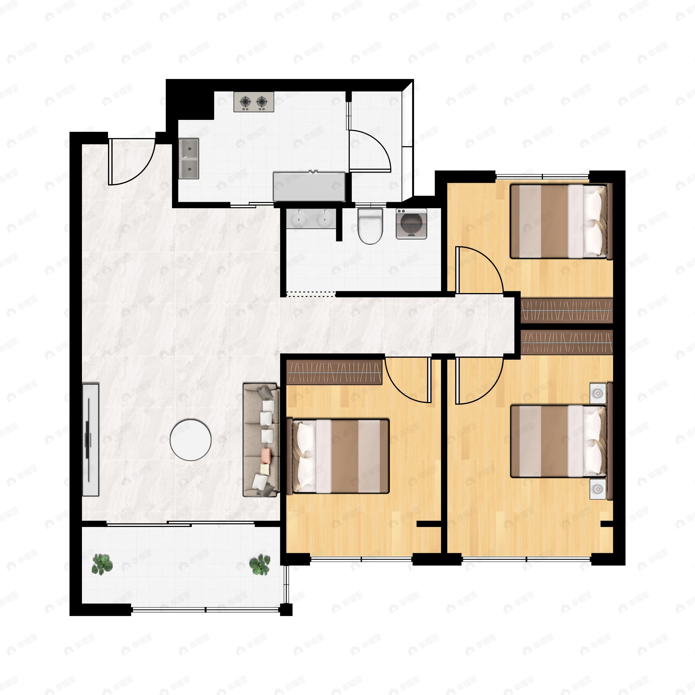 3室2厅1卫建面94平户型图
