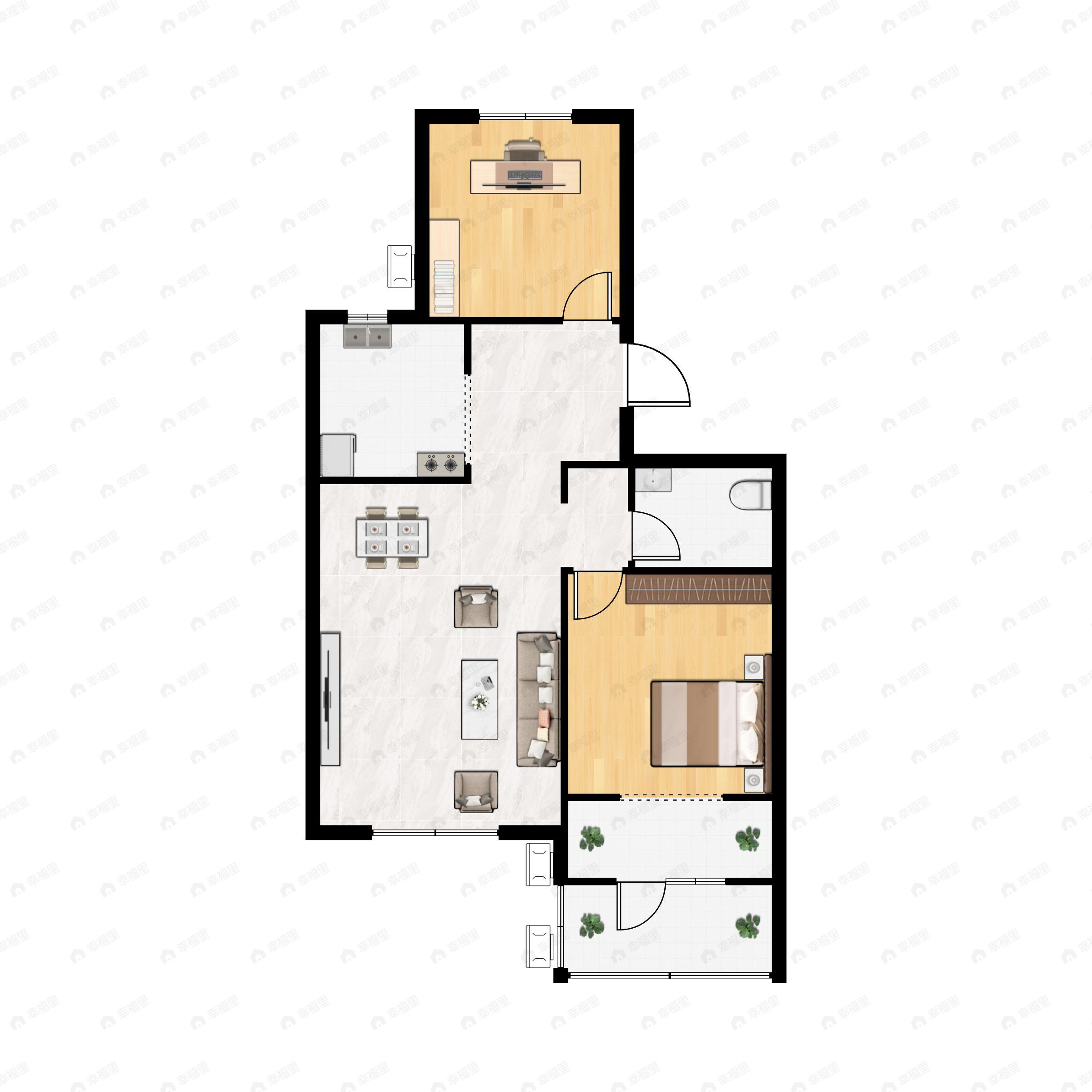 2室2厅1卫建面89平北|南户型图