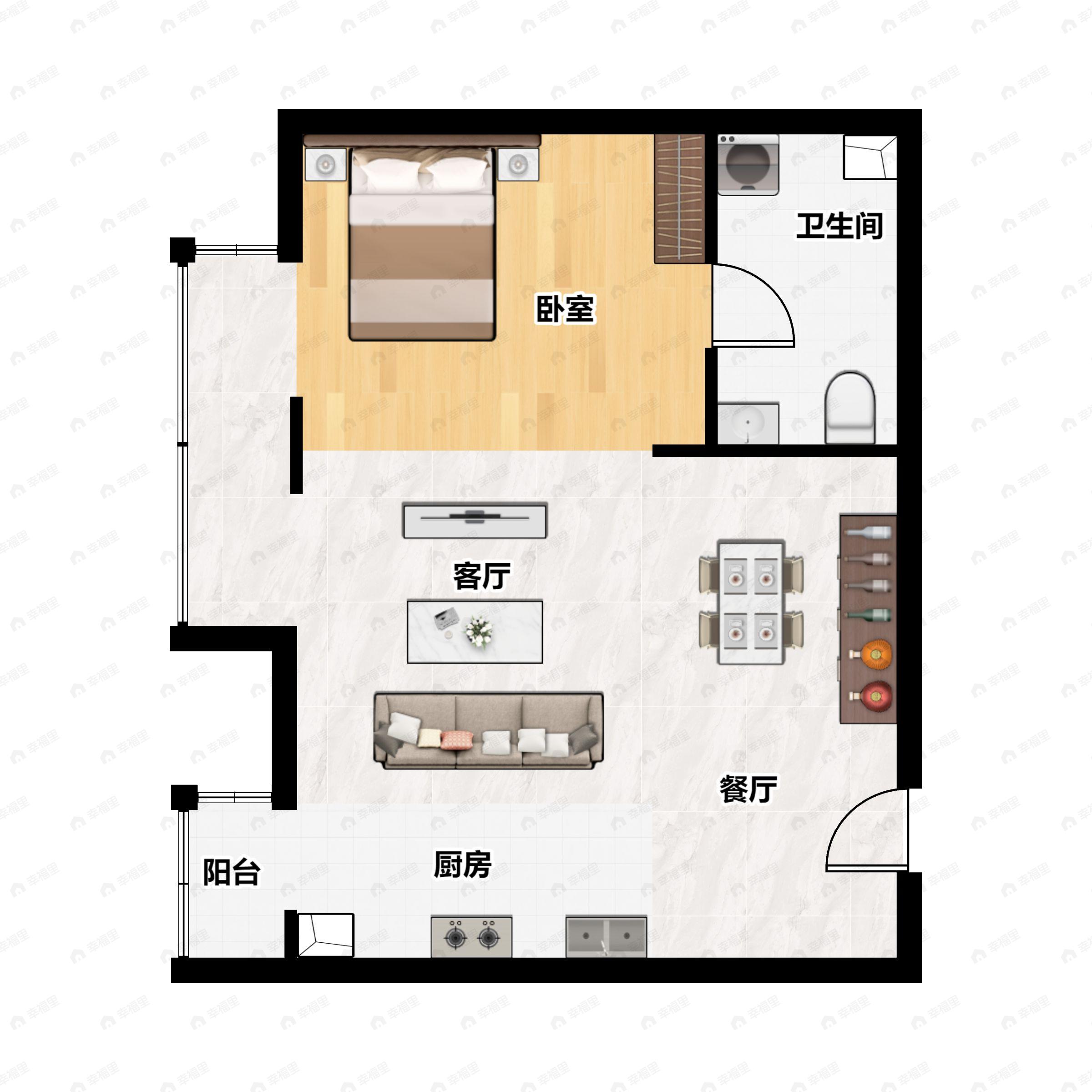 1室1厅1卫建面70m²南|东|西户型图