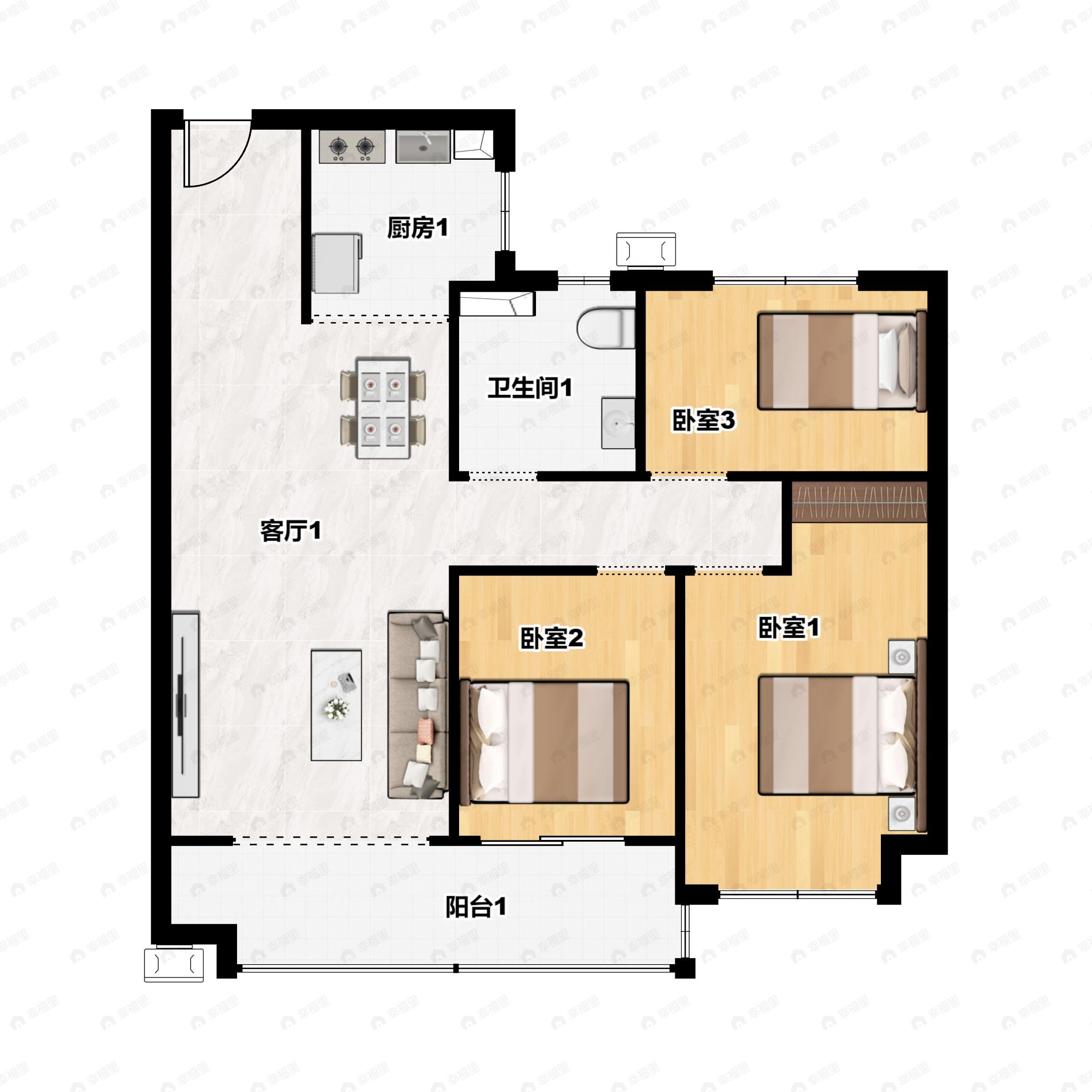 3室2厅1卫建面109平户型图