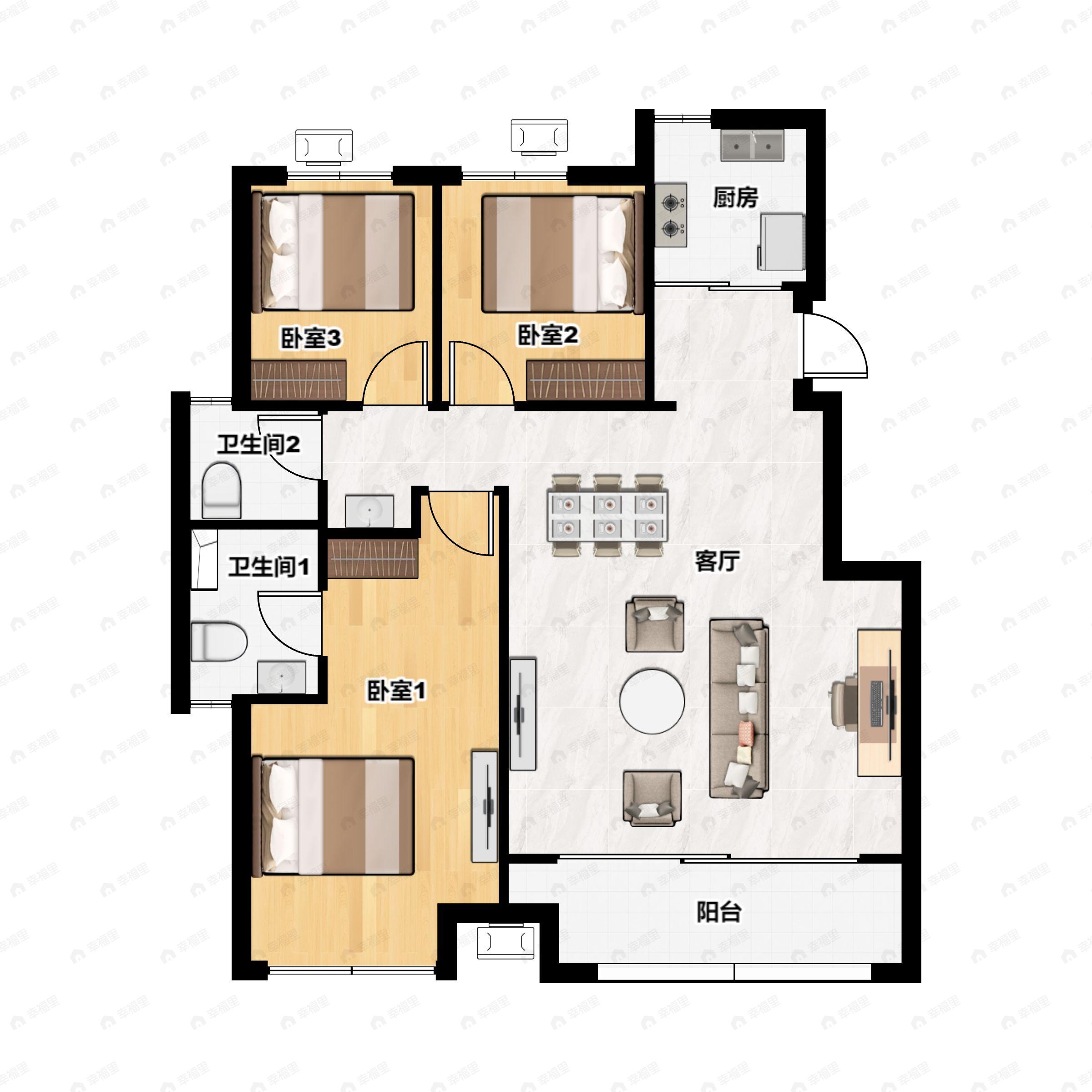 3室2厅2卫建面114平户型图