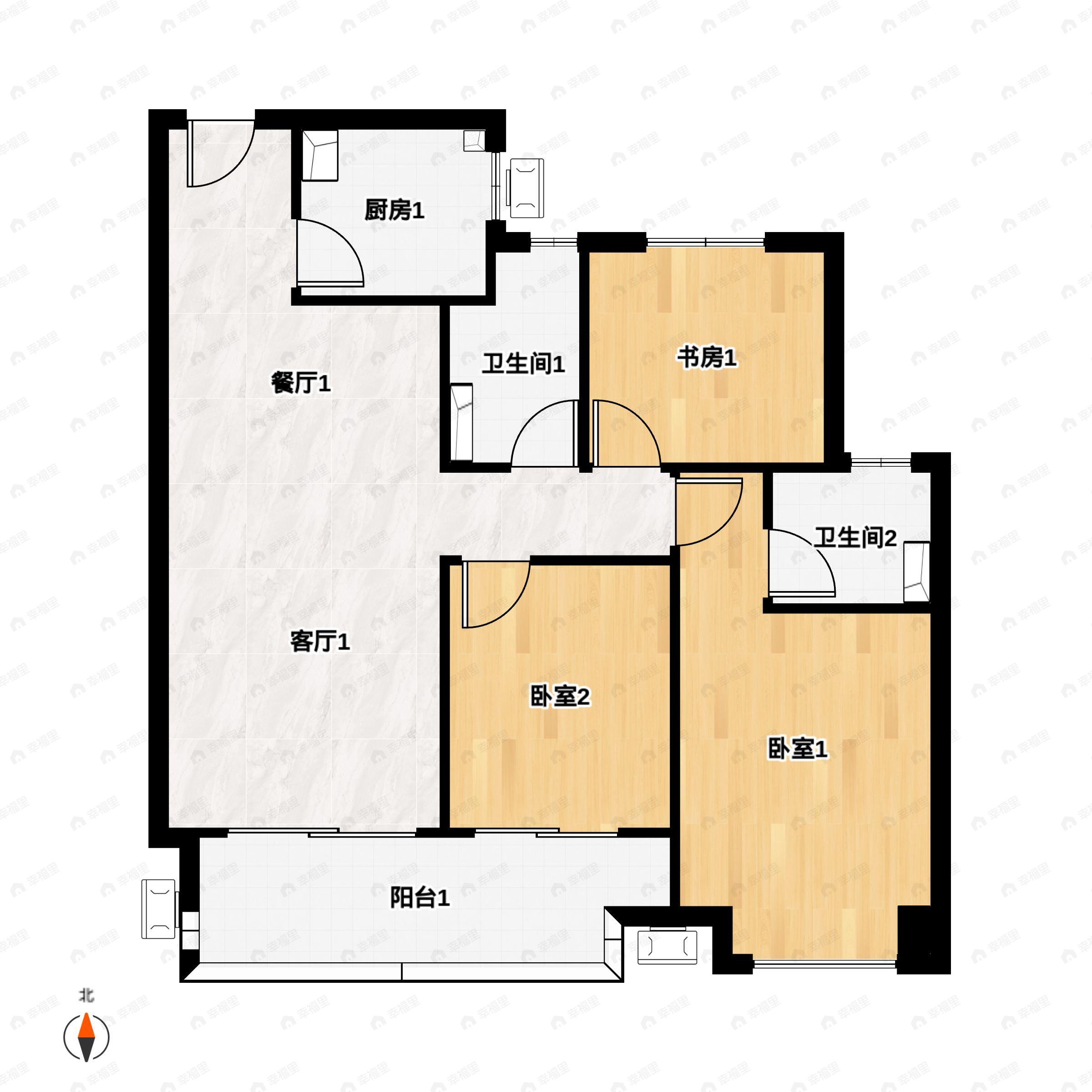 3室2厅2卫建面110平户型图