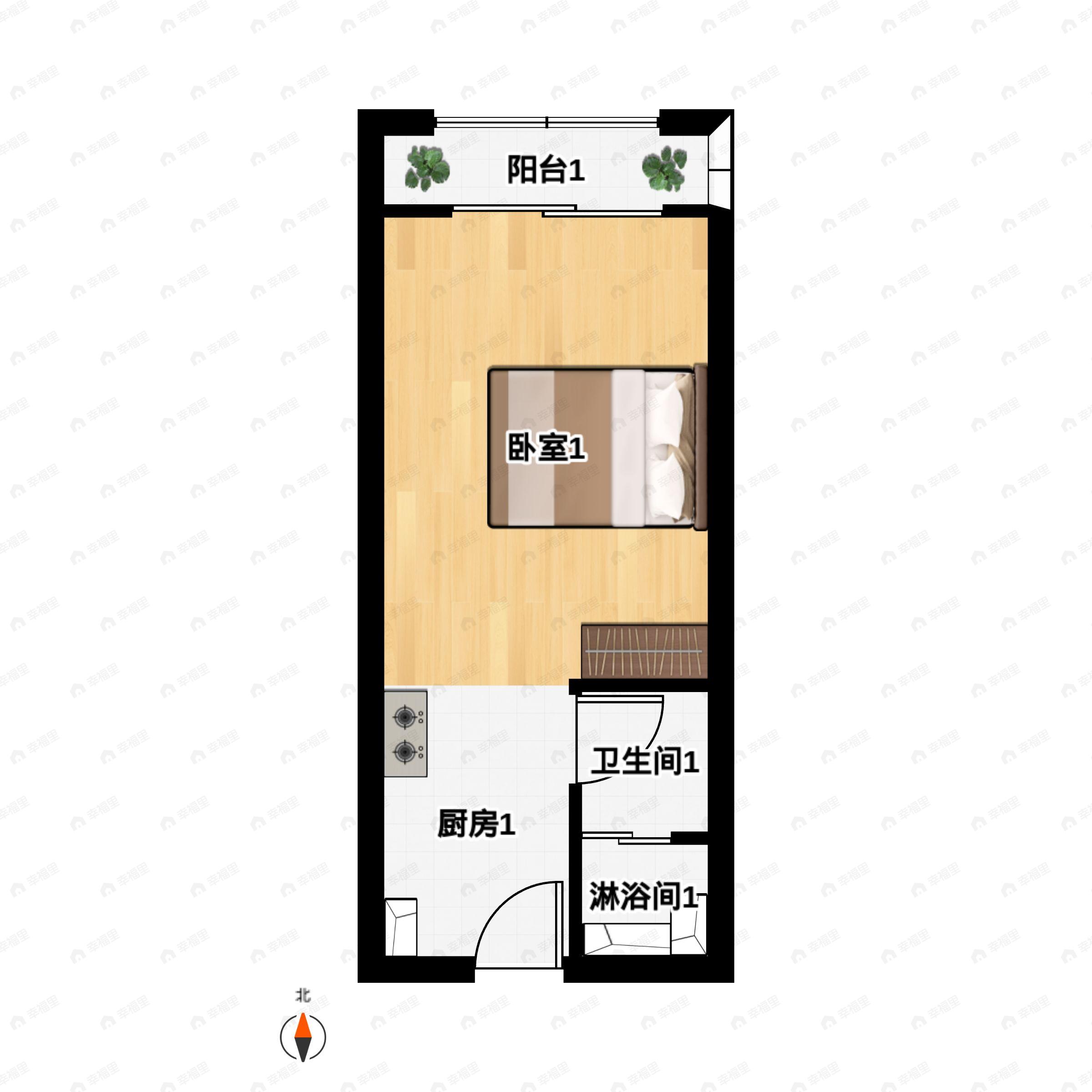 越秀滨江·盛悦1室1厅1卫户型图