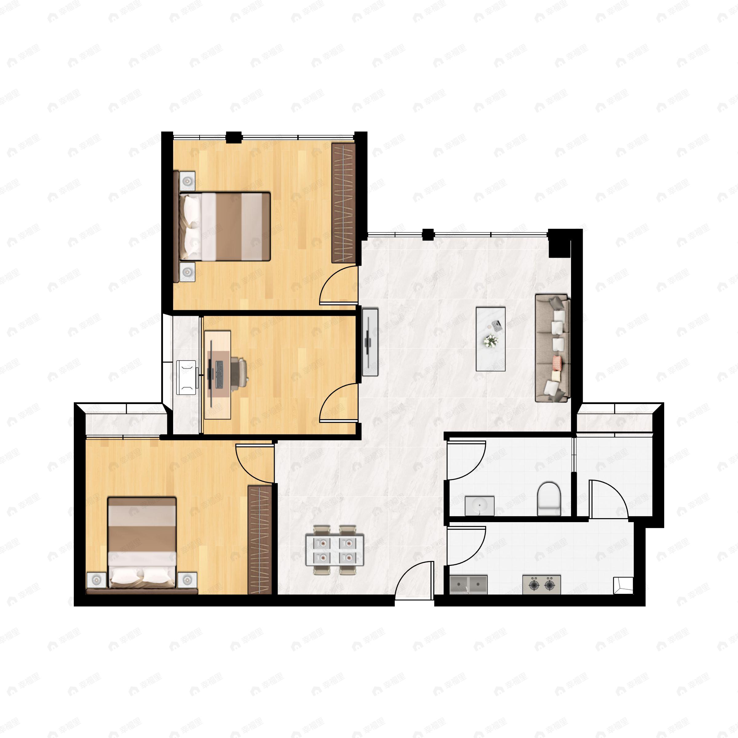 3室2厅1卫建面85平南户型图