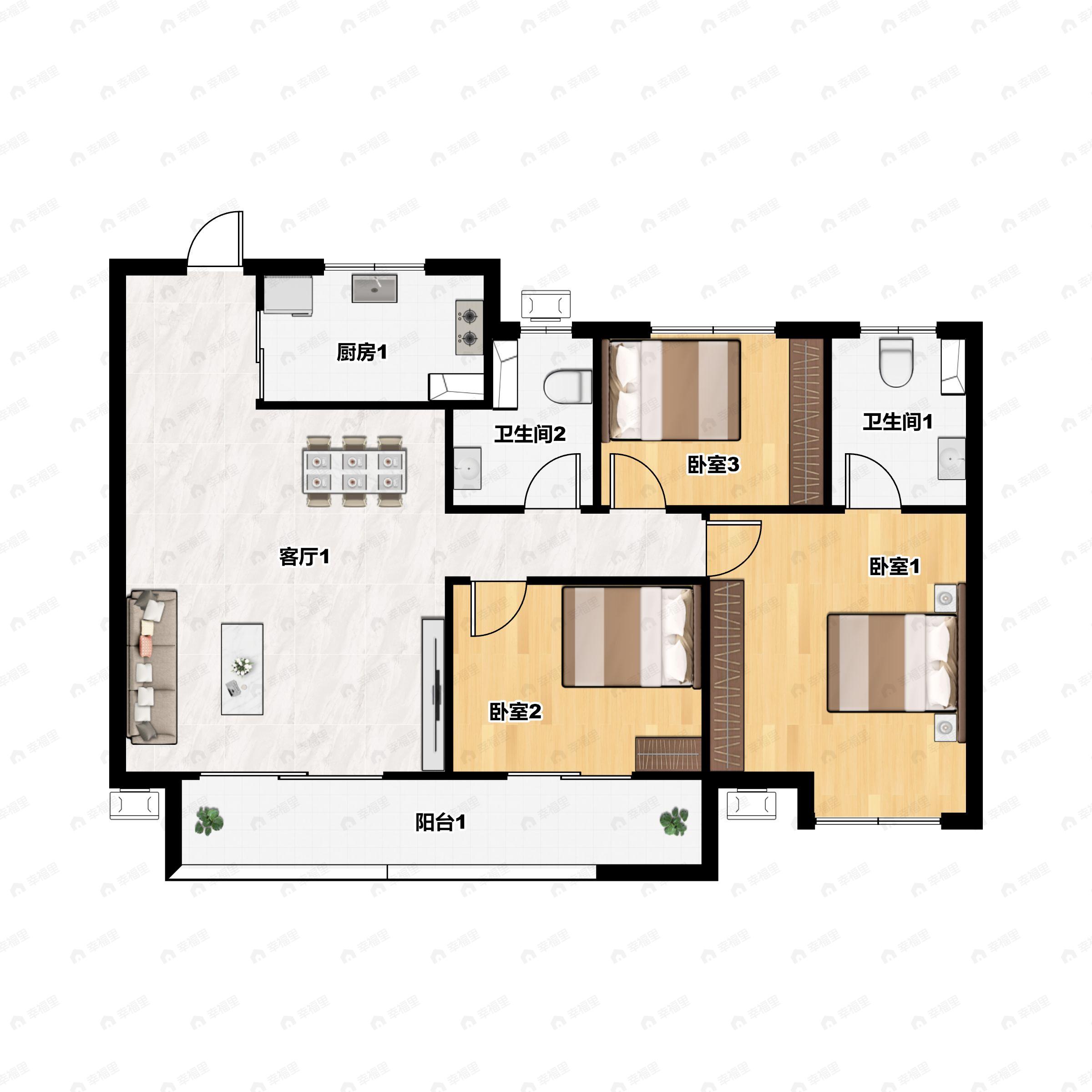 3室2厅2卫建面113平户型图