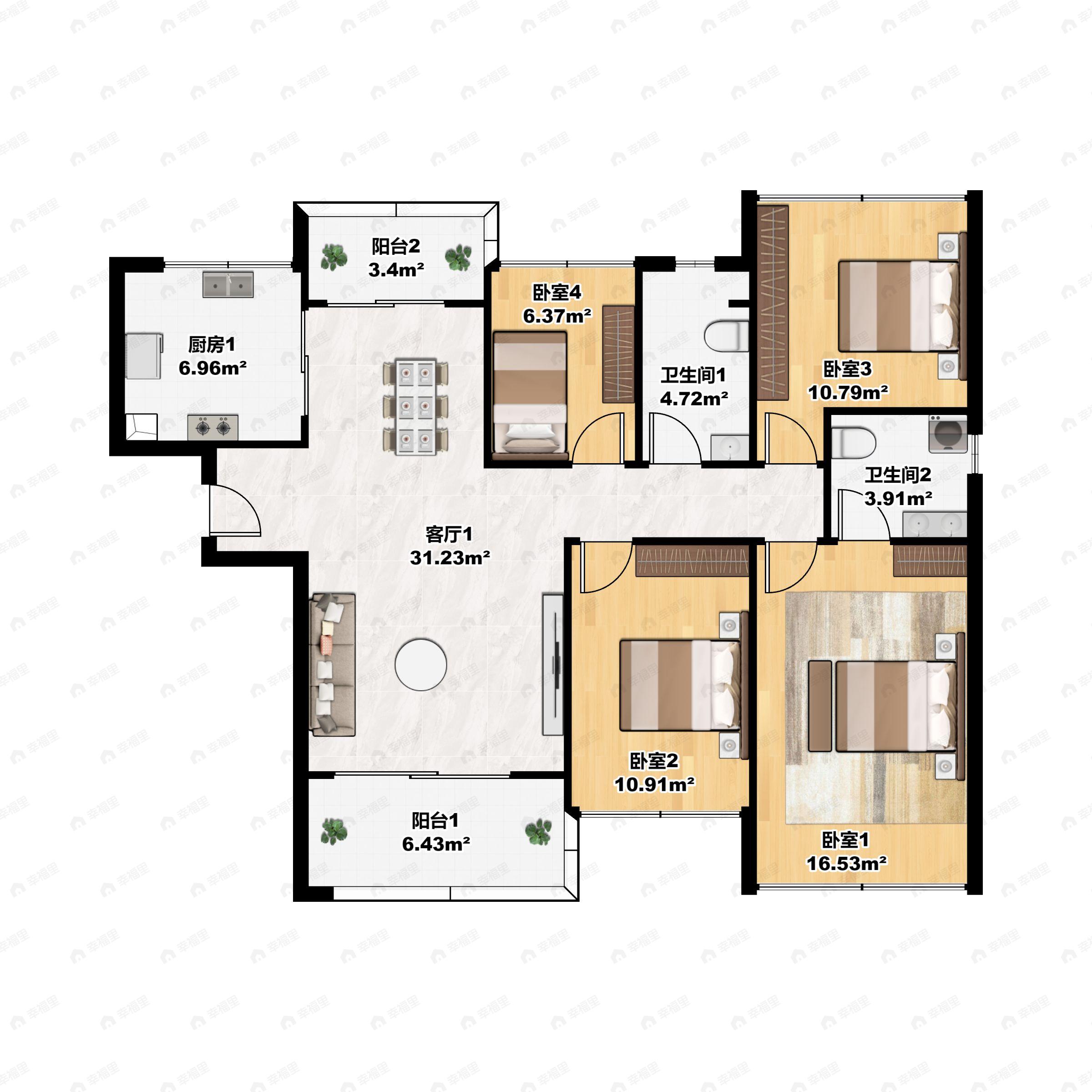 骏景湾·滨江誉峰4室2厅2卫户型图