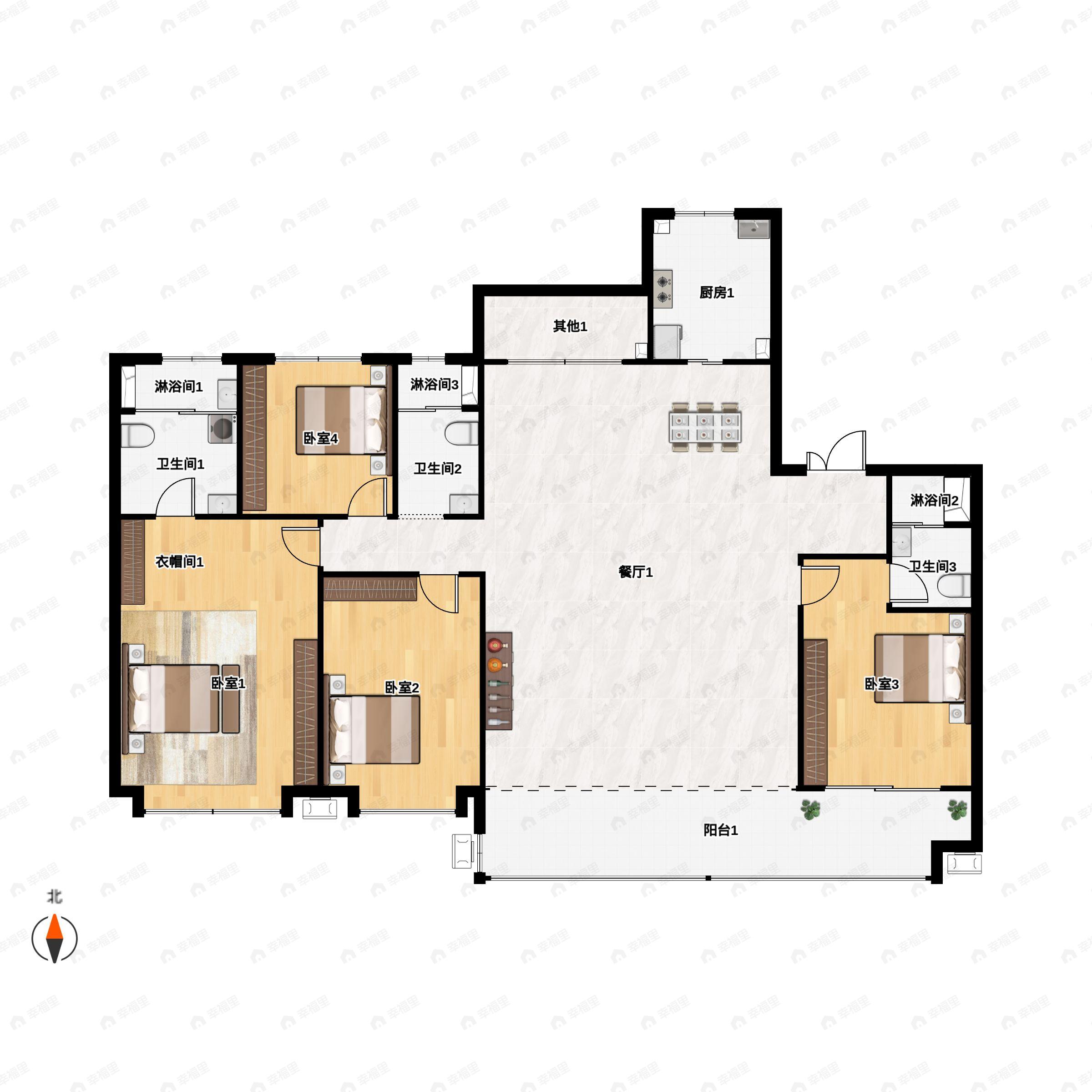 5室2厅3卫建面204平户型图