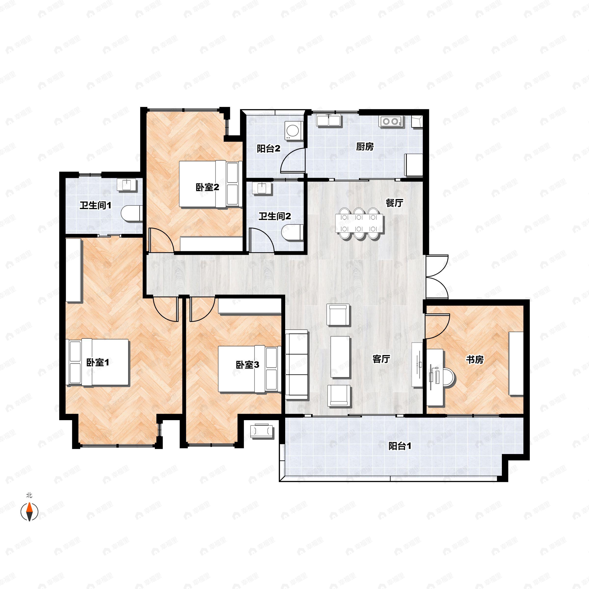4室2厅2卫建面128平西|东户型图
