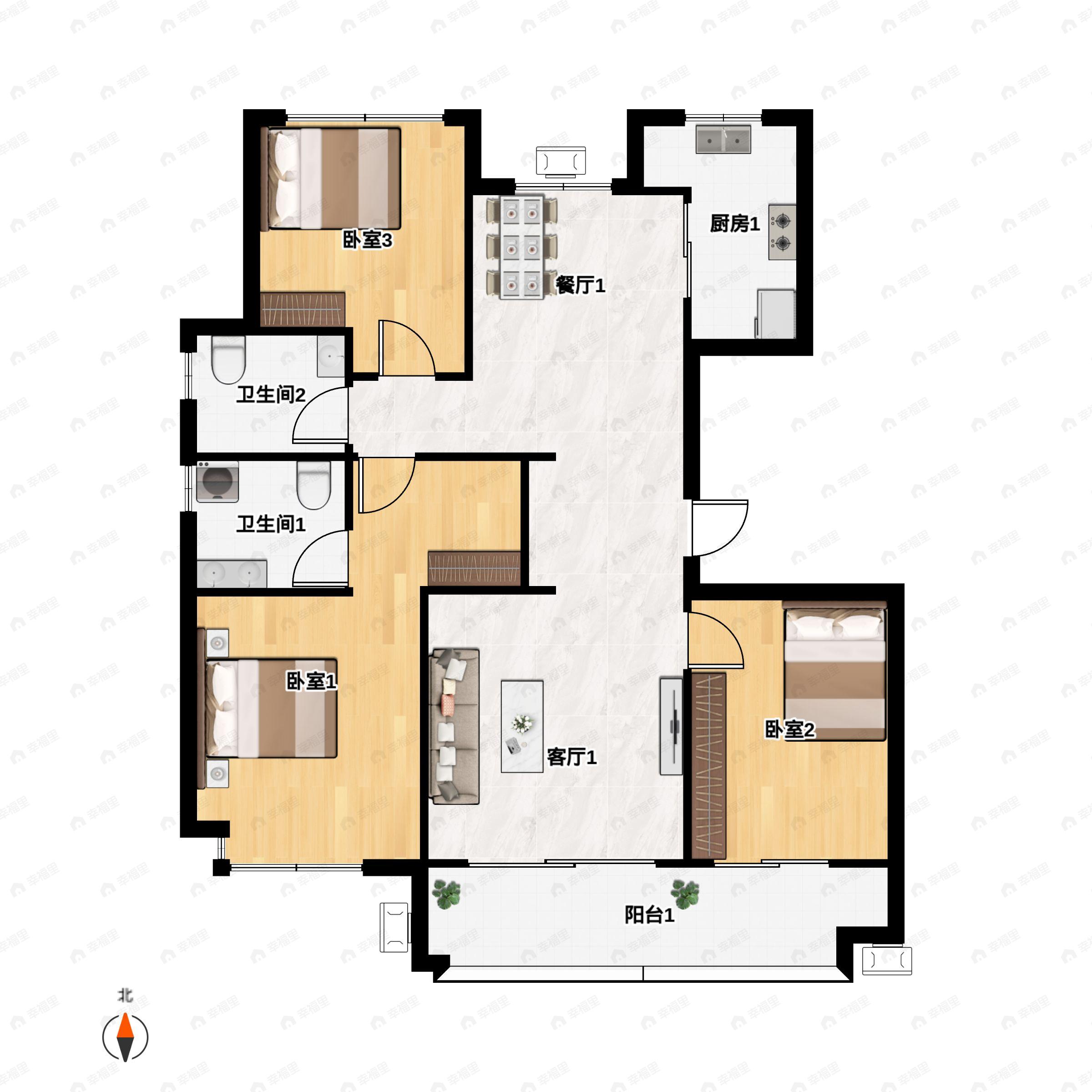 3室2厅2卫建面135平户型图