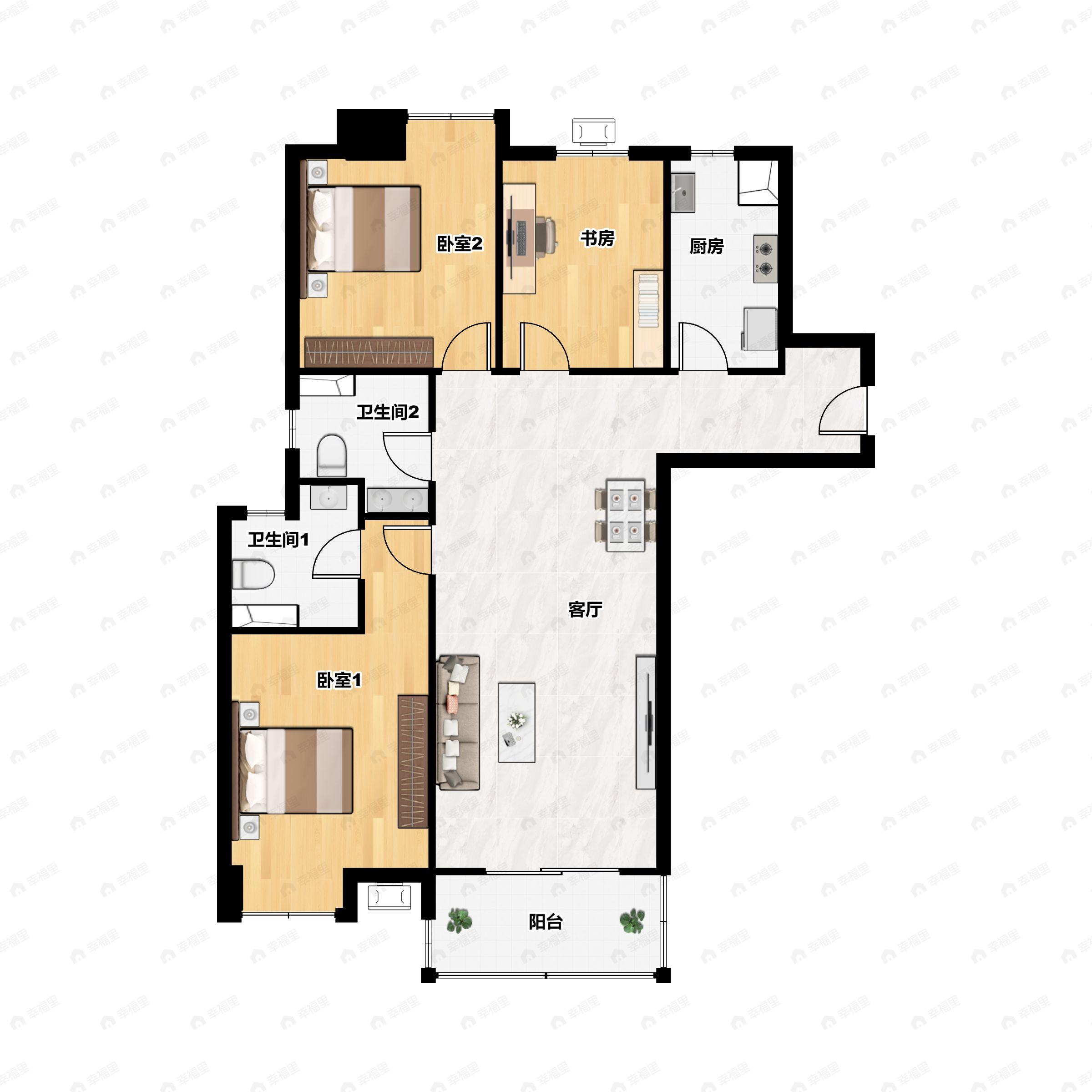 3室2厅2卫建面136平户型图
