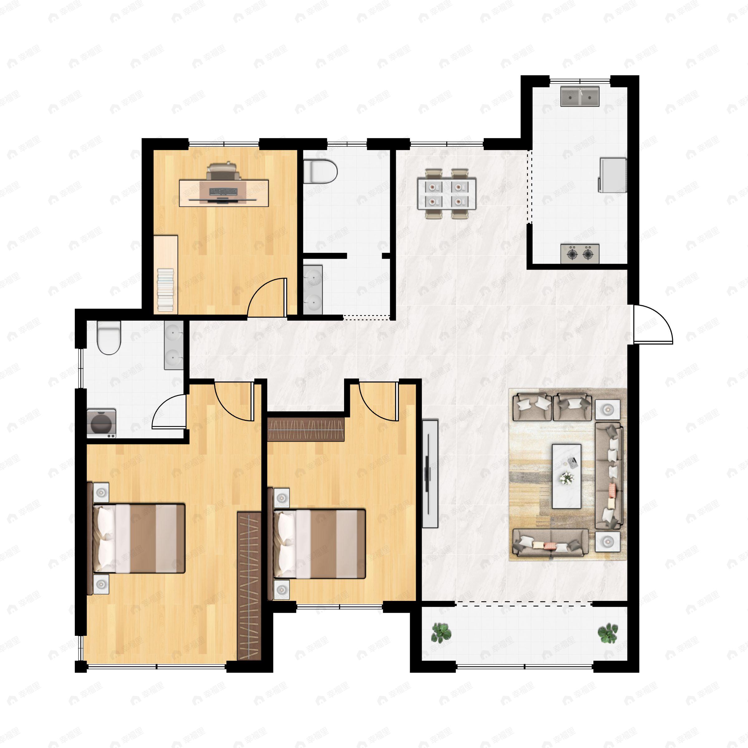 3室2厅2卫建面137m²南户型图