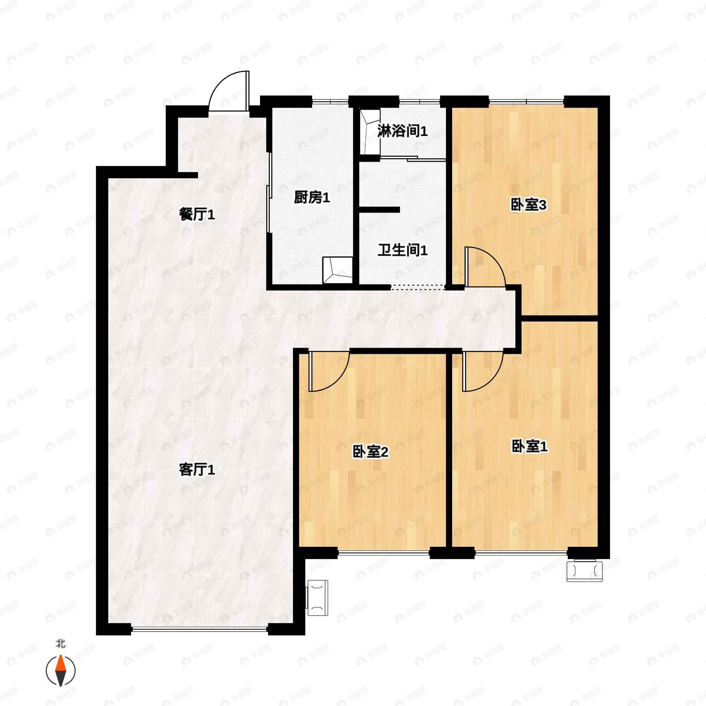 3室2厅1卫建面105平户型图