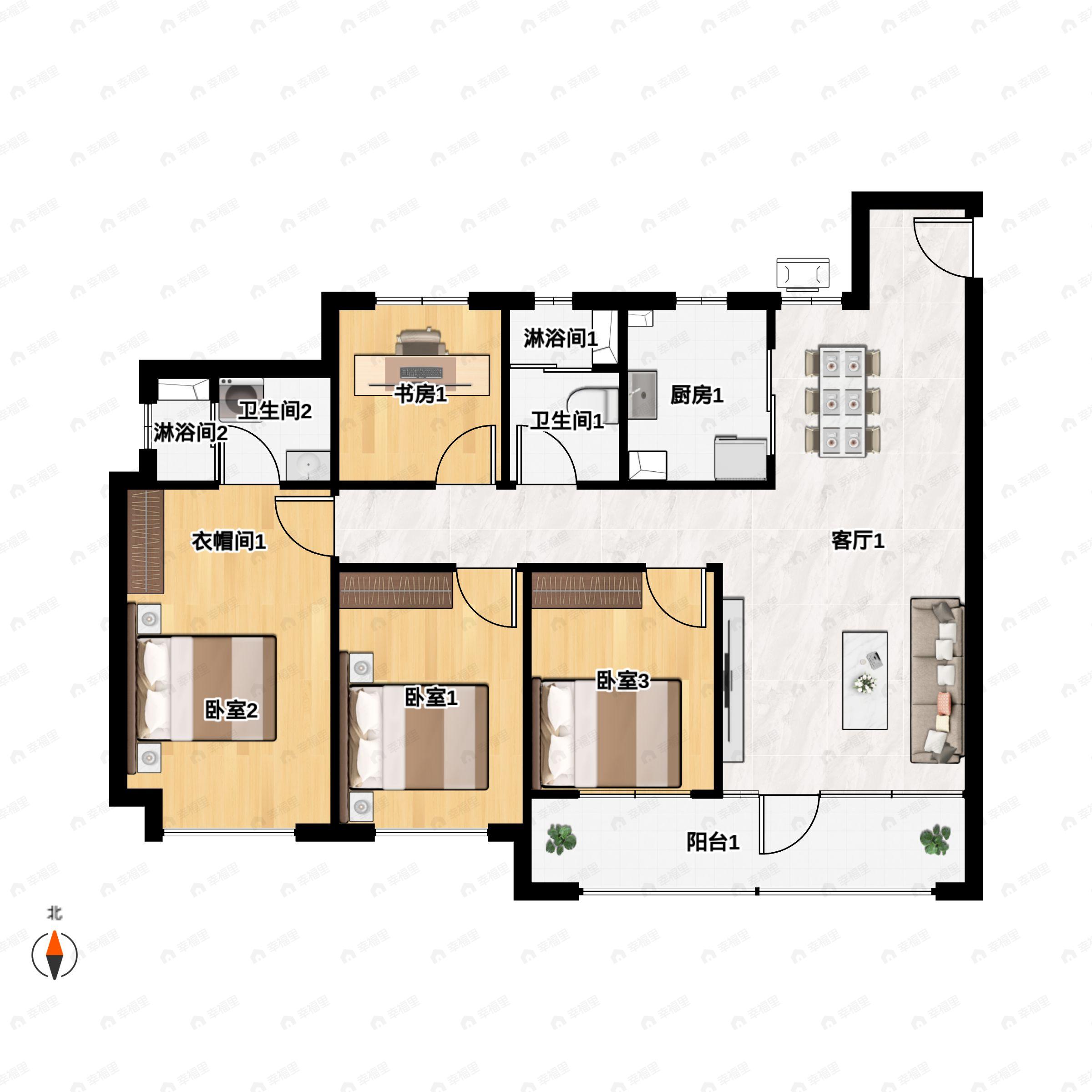 4室2厅2卫建面143平户型图