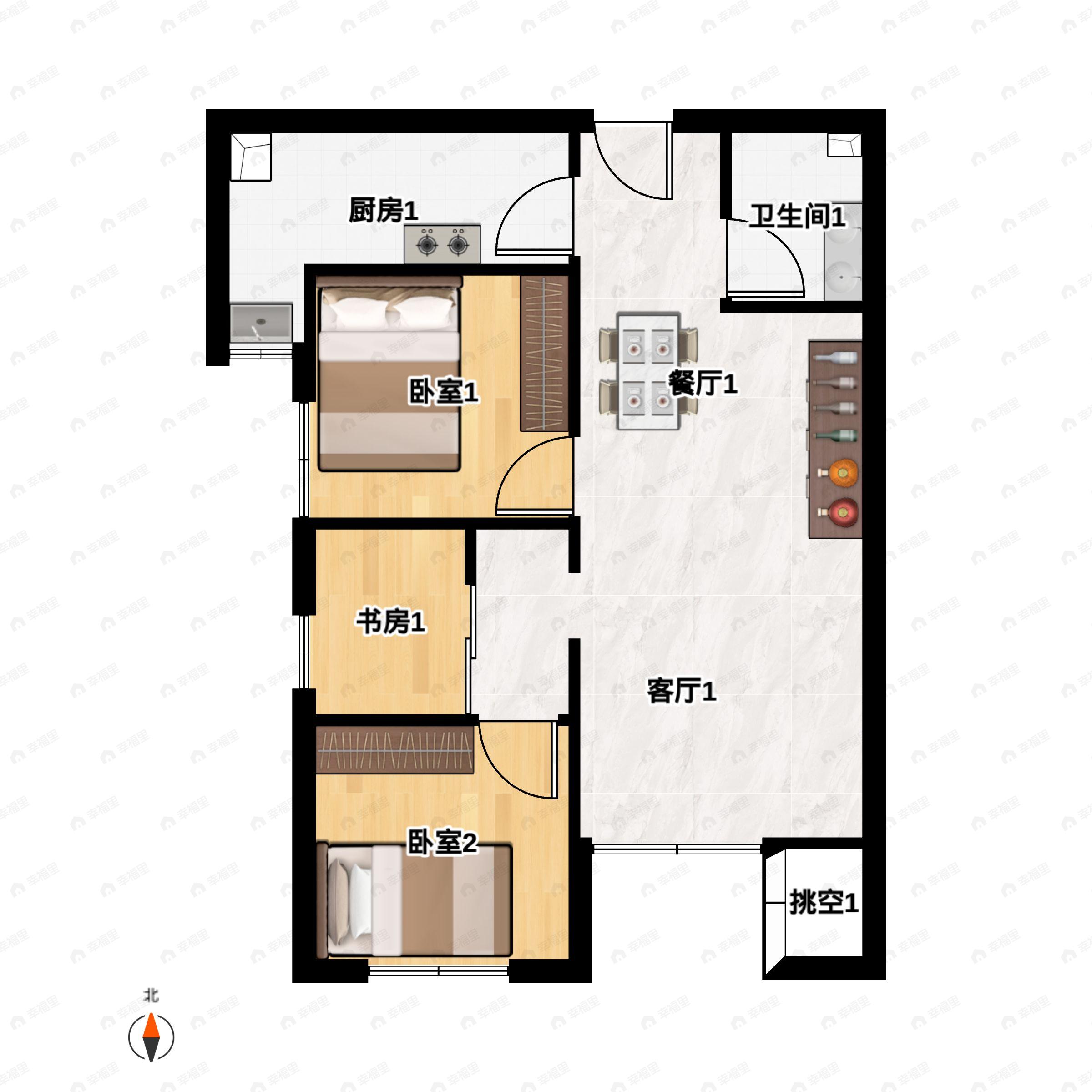 3室2厅1卫建面96平户型图