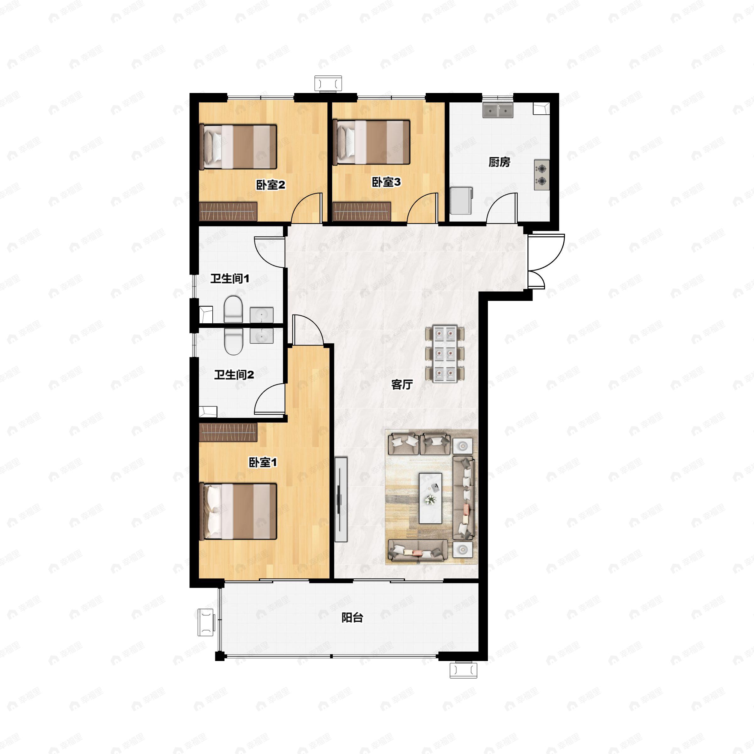 3室2厅2卫建面120平户型图