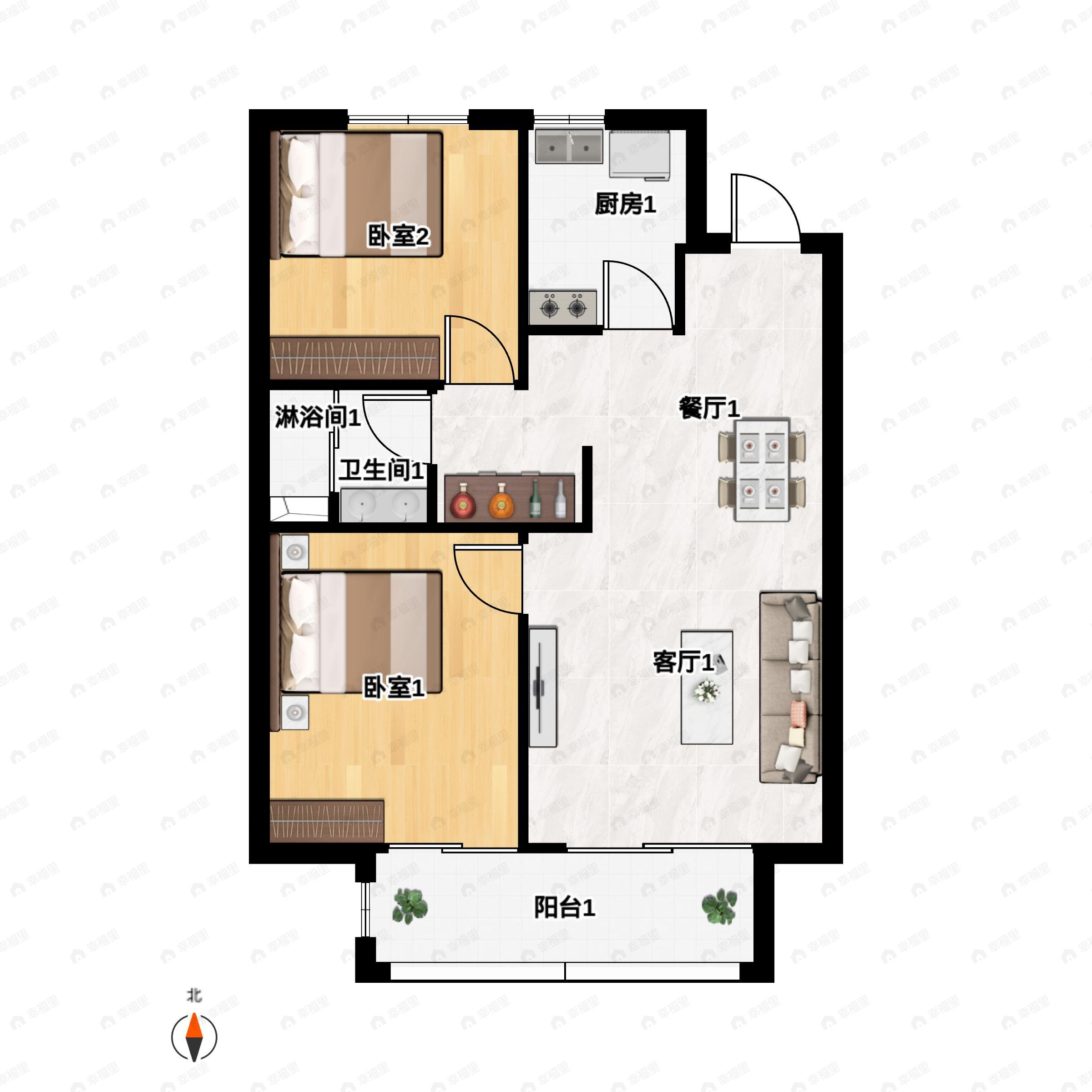 2室2厅1卫建面91平户型图