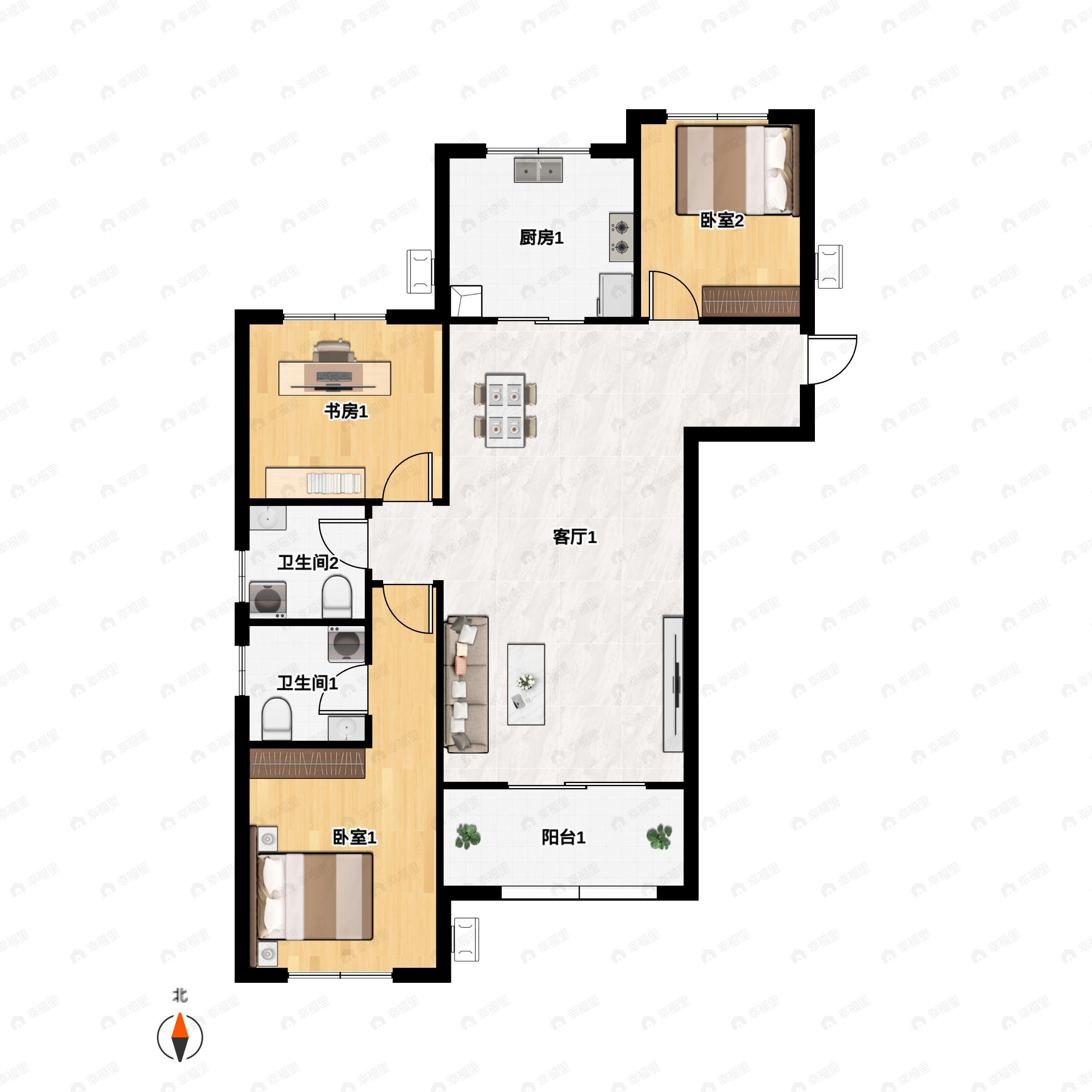 百达悦府3室2厅2卫户型图