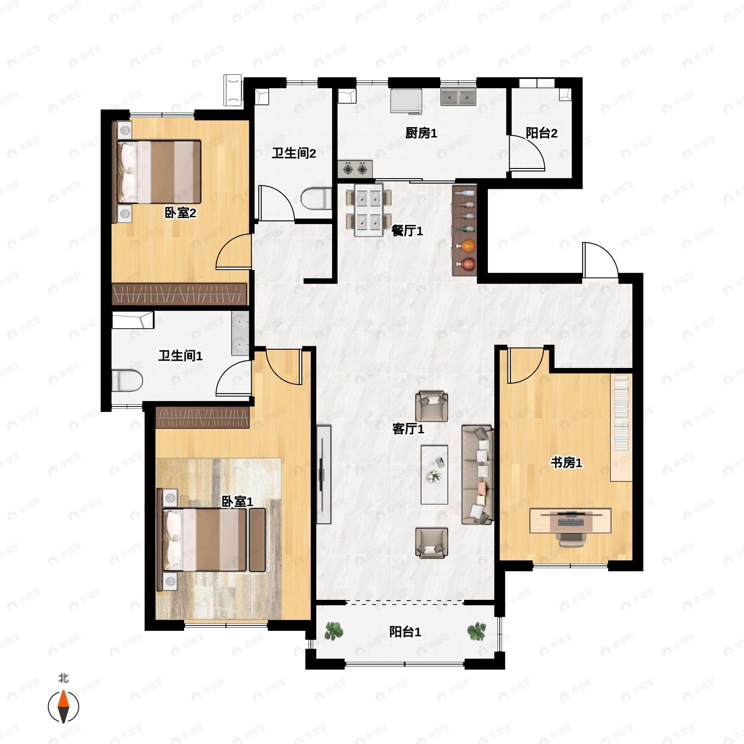 3室2厅2卫建面143平户型图