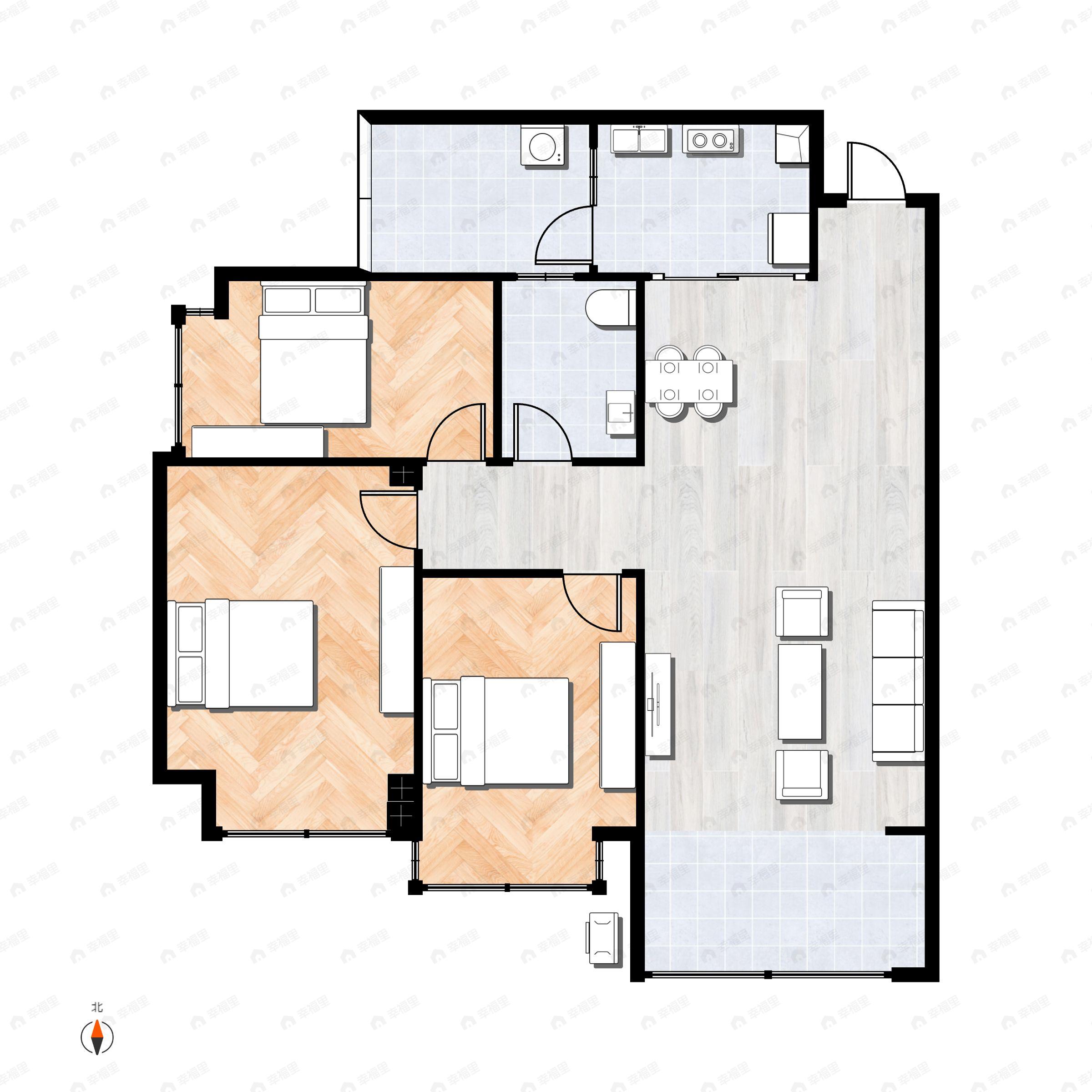 3室2厅1卫建面101平南户型图