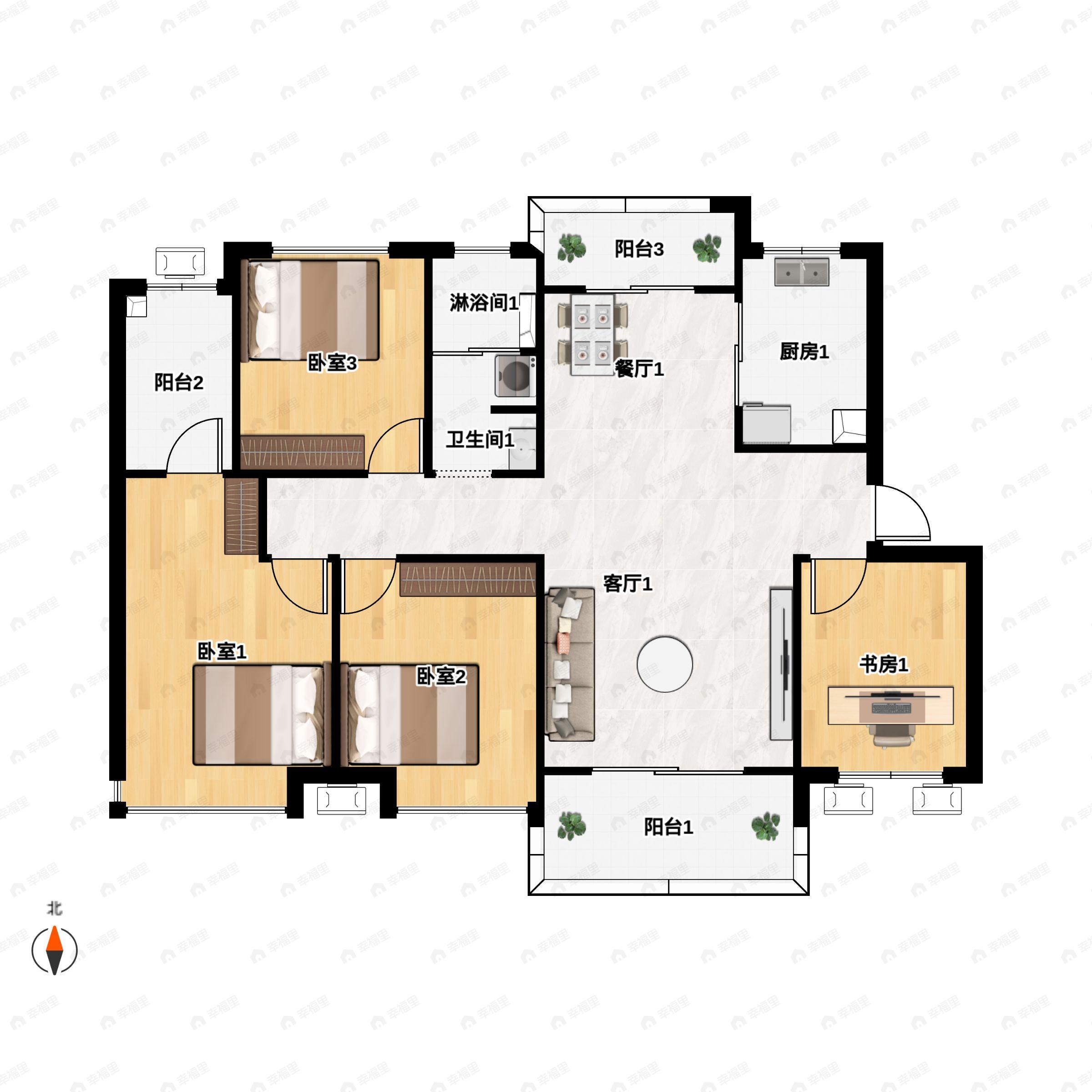 4室2厅2卫建面128平户型图